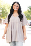 Primrose Babydoll Top, Ash Mocha