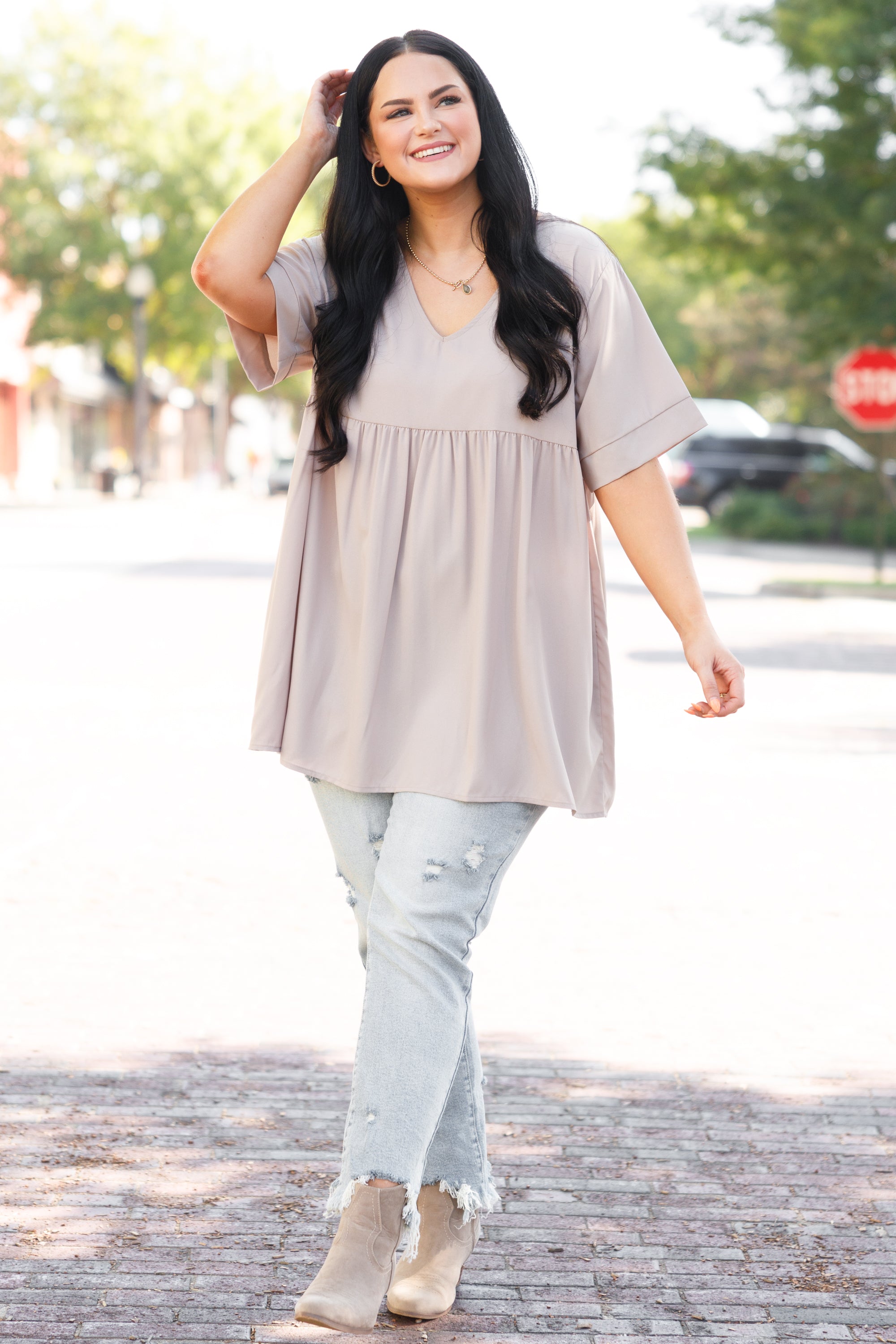 Primrose Babydoll Top, Ash Mocha