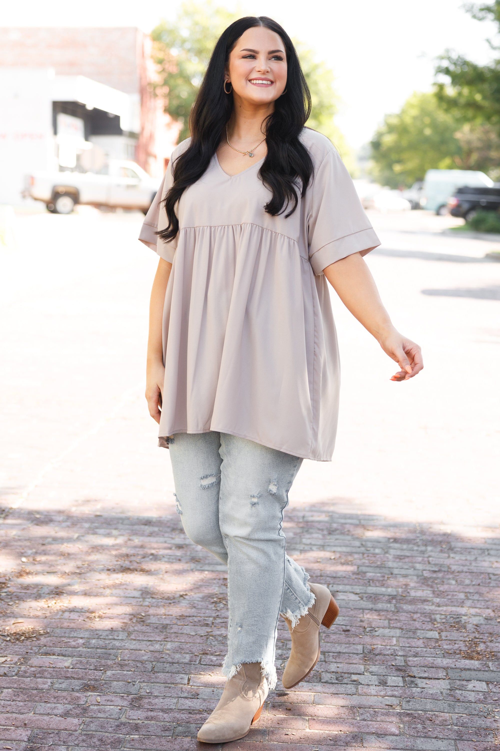 Primrose Babydoll Top, Ash Mocha