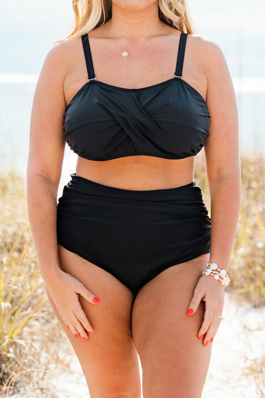Proceed Into Paradise Swim Top, Black