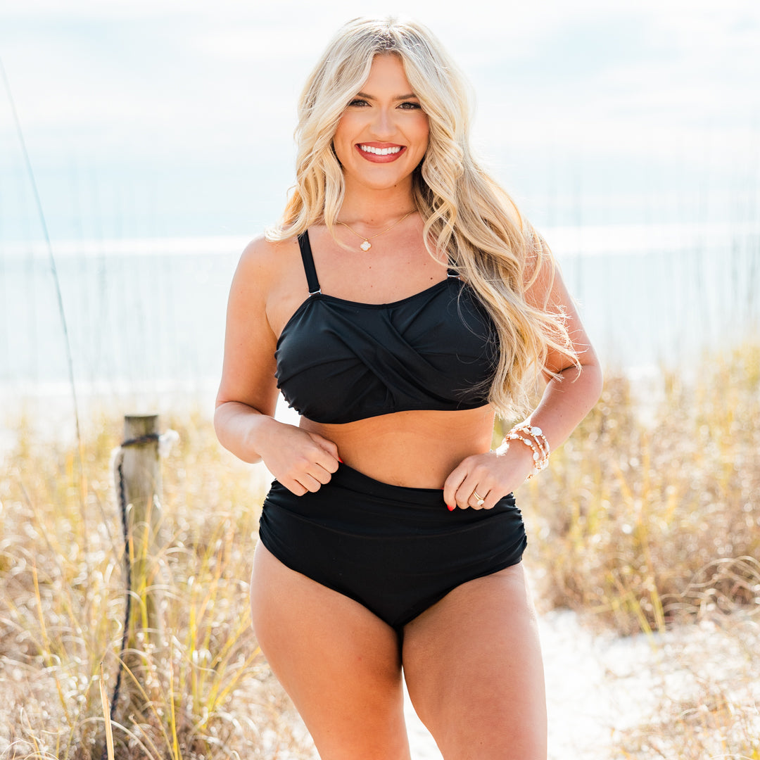 Proceed Into Paradise Swim Top, Black