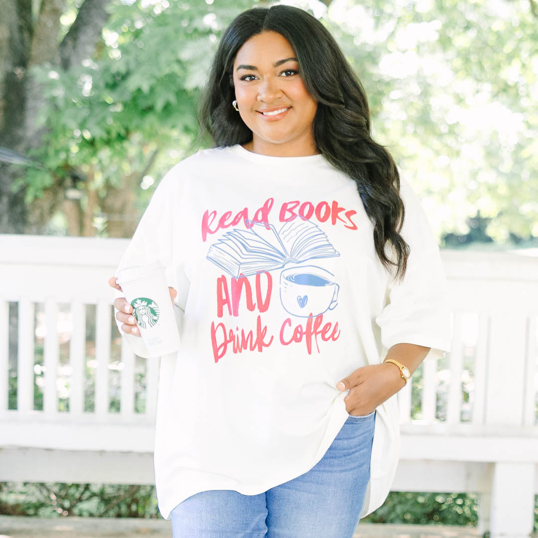 Read Books and Drink Coffee Boyfriend Tee, Ivory
