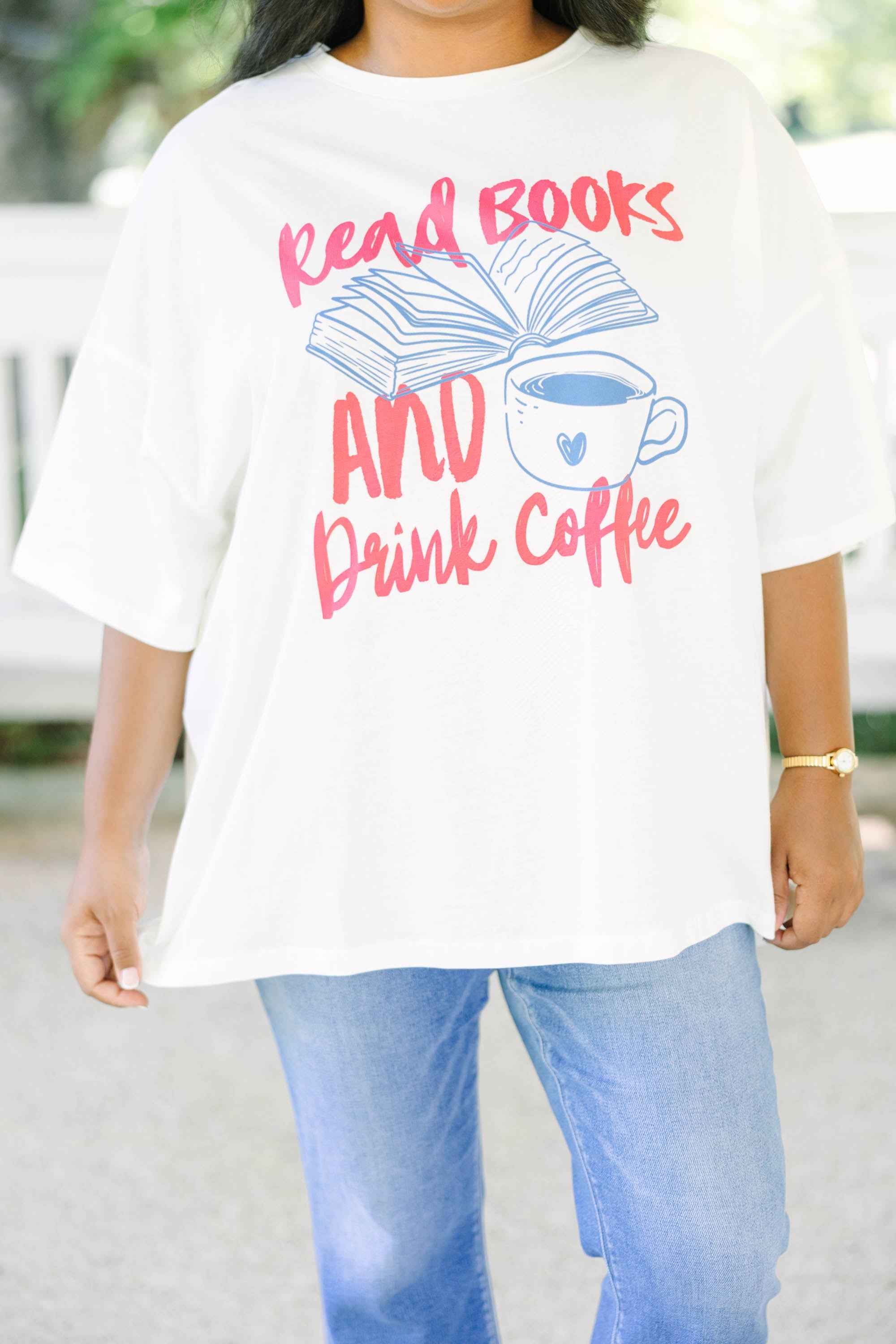 Read Books and Drink Coffee Boyfriend Tee, Ivory
