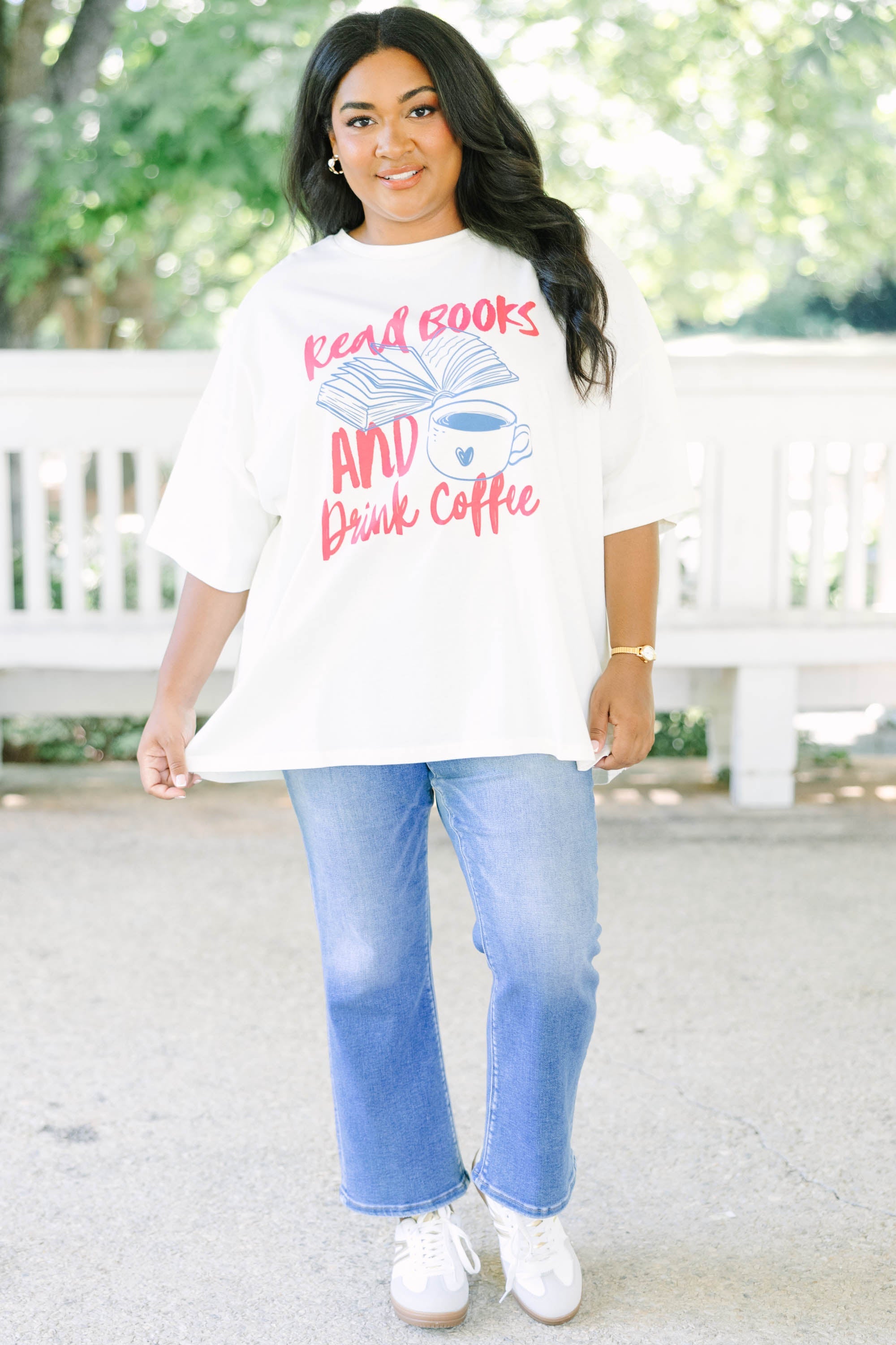 Read Books and Drink Coffee Boyfriend Tee, Ivory