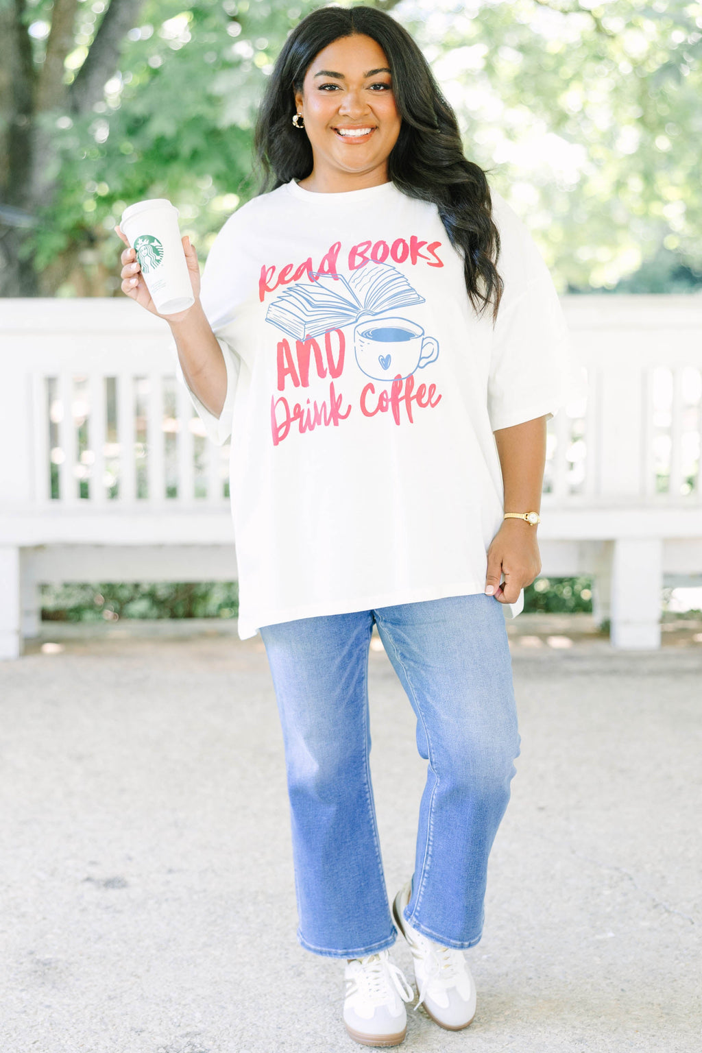Read Books and Drink Coffee Boyfriend Tee, Ivory