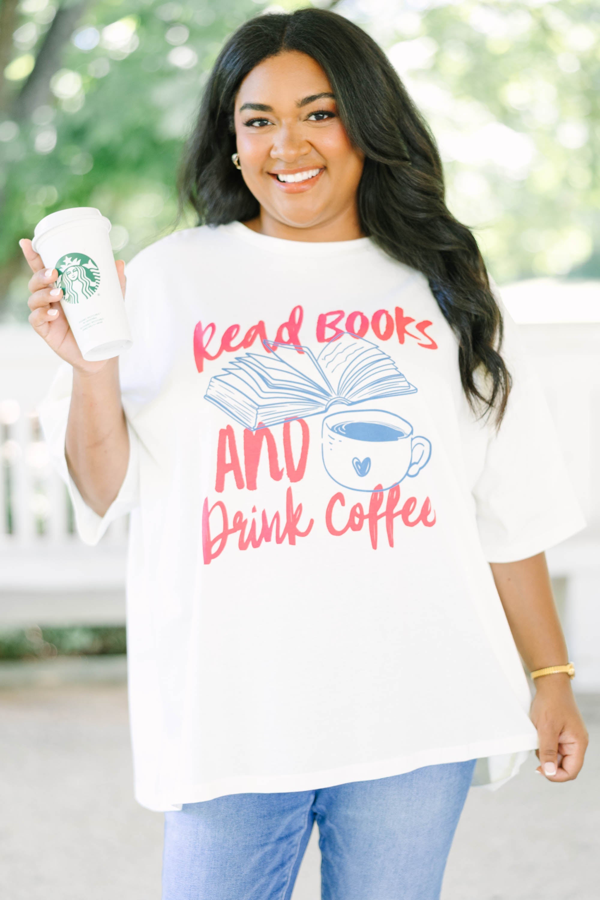 Read Books and Drink Coffee Boyfriend Tee, Ivory
