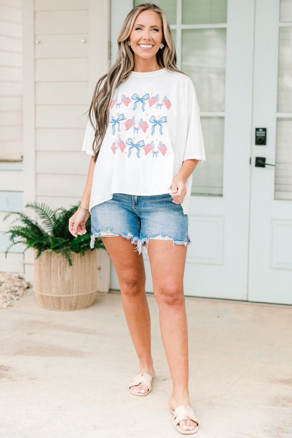 Red, White & Bows Vintage Wash Tee, White