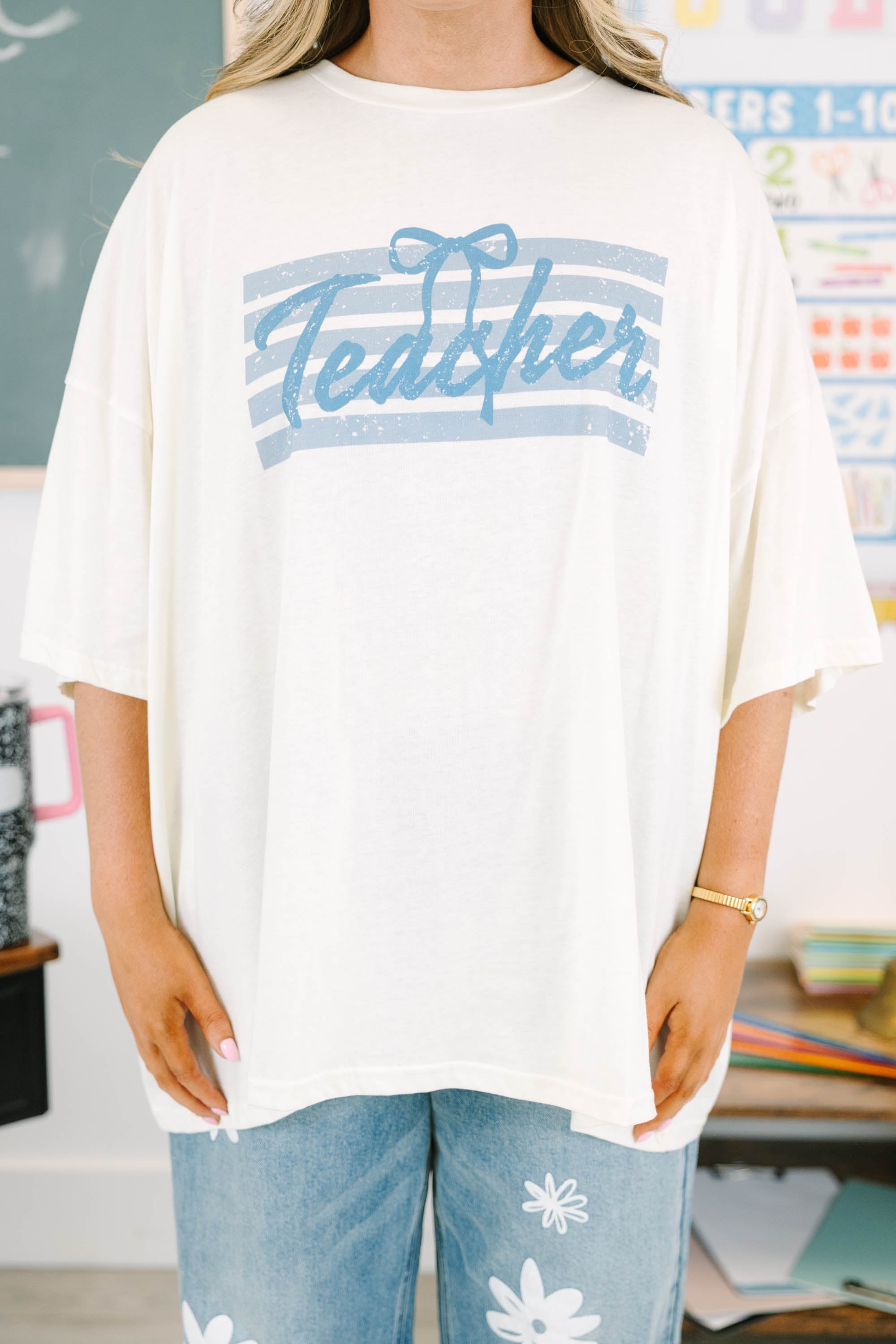 Retro Teacher Boyfriend Tee, Ivory