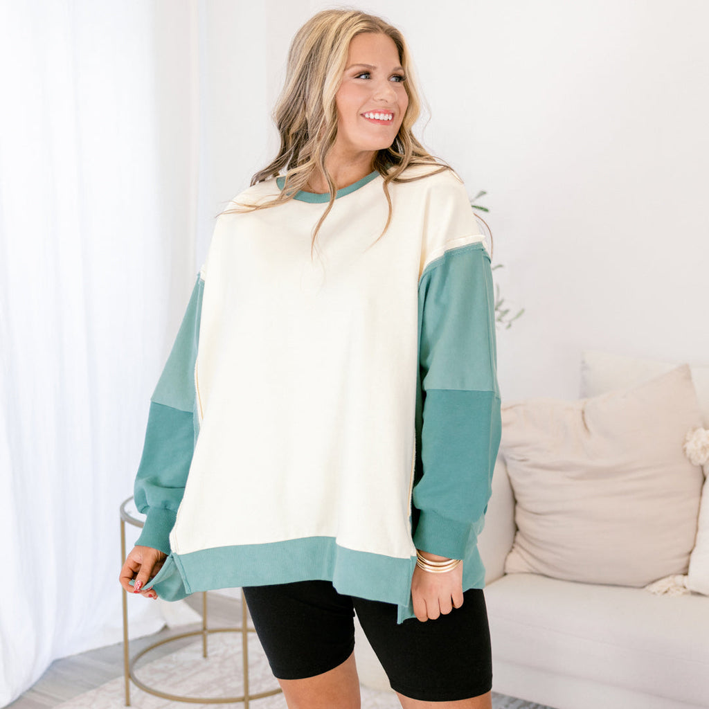 Rising To The Opportunity Pullover, Green-Cream