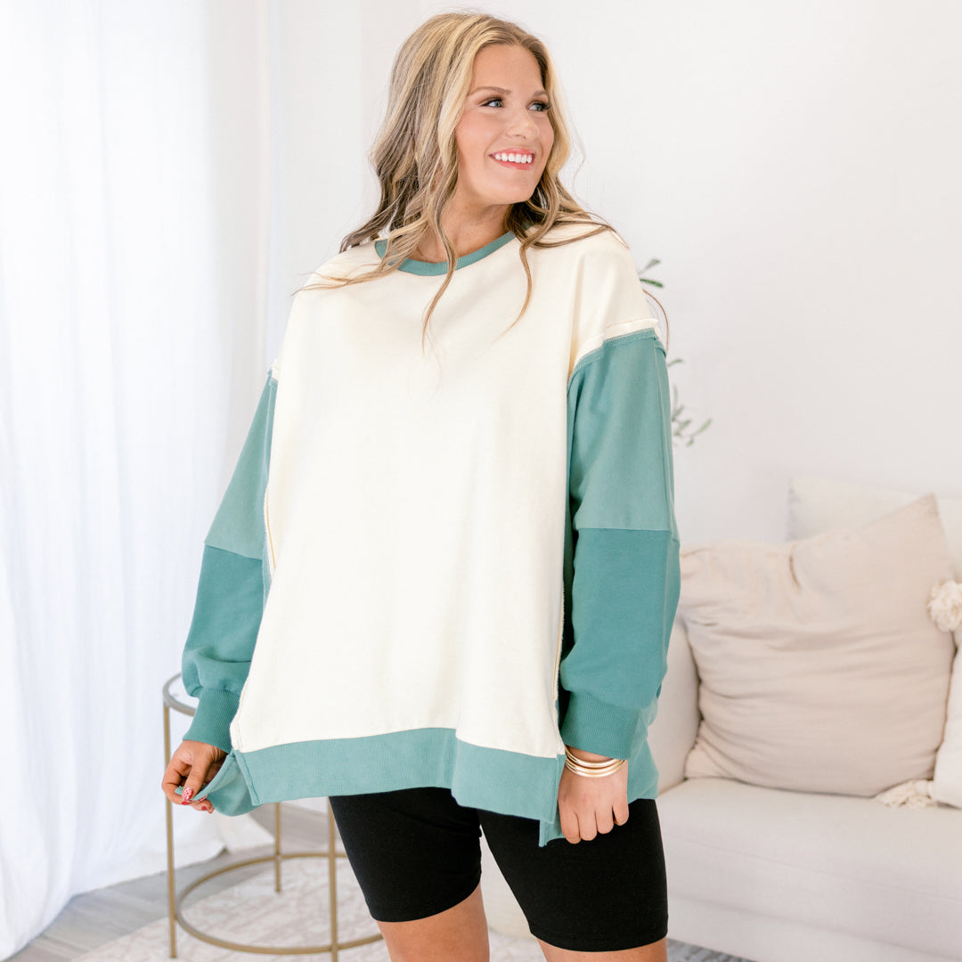 Rising To The Opportunity Pullover, Green-Cream