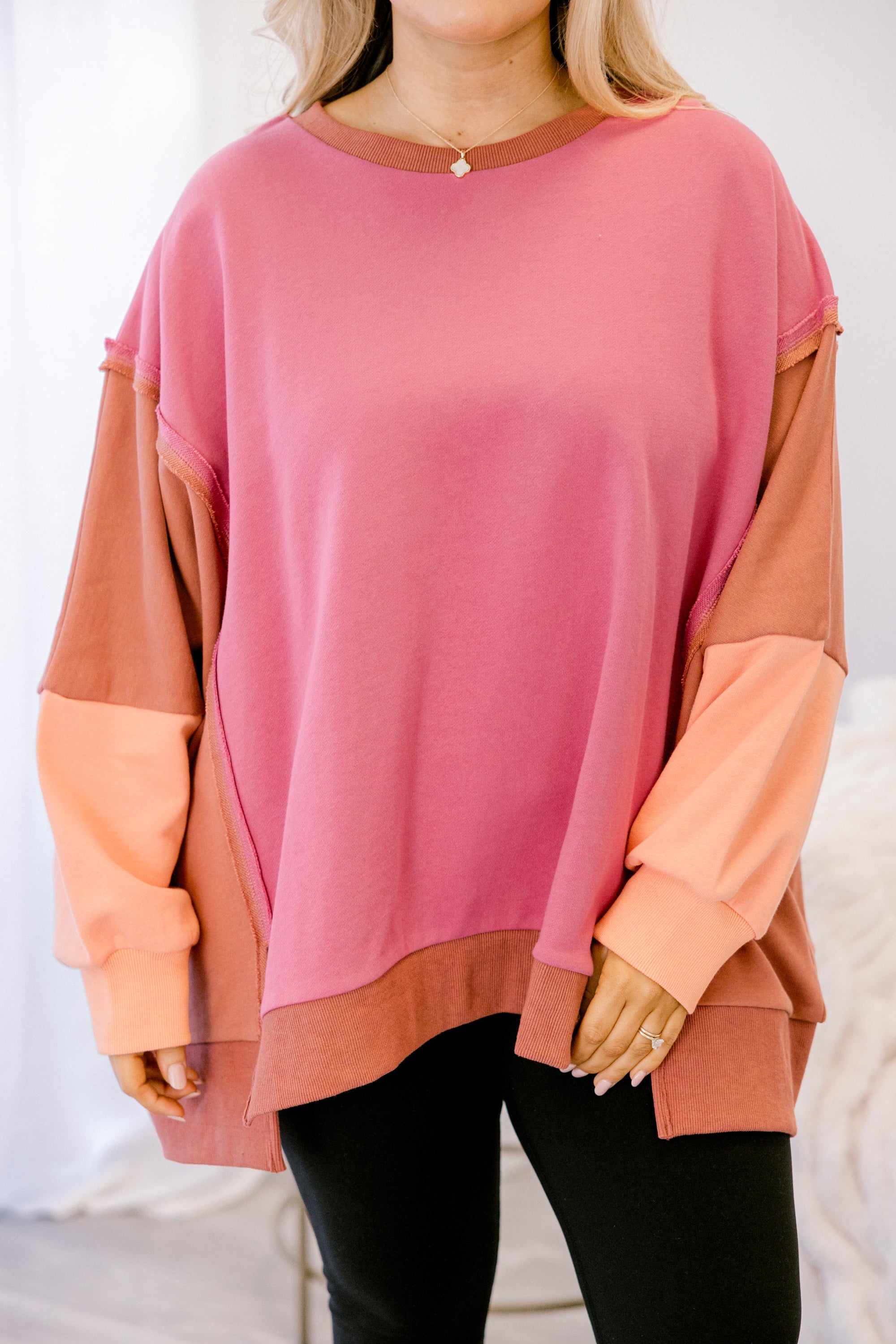 Rising To The Opportunity Pullover, Pink-Brown