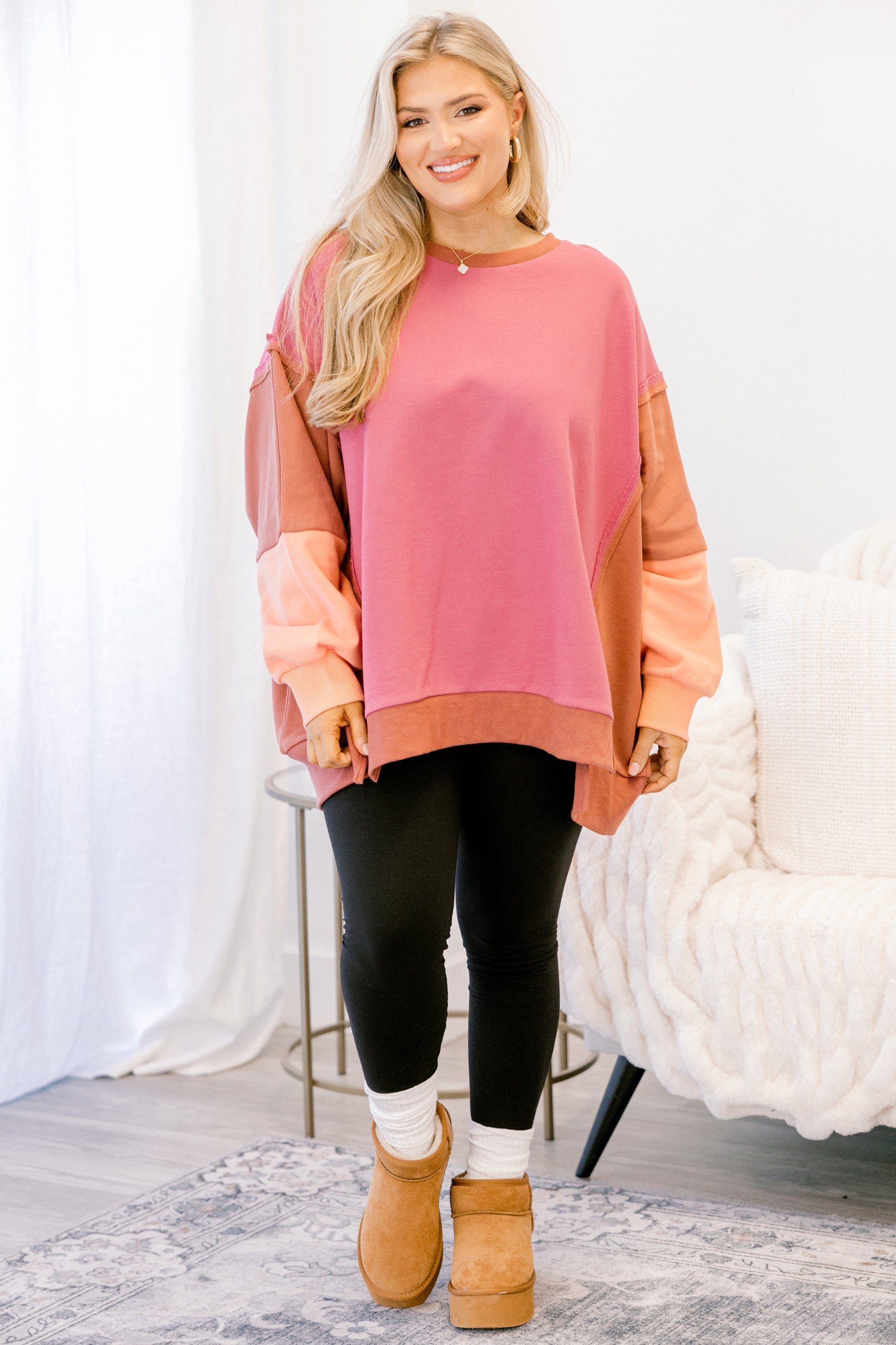Rising To The Opportunity Pullover, Pink-Brown
