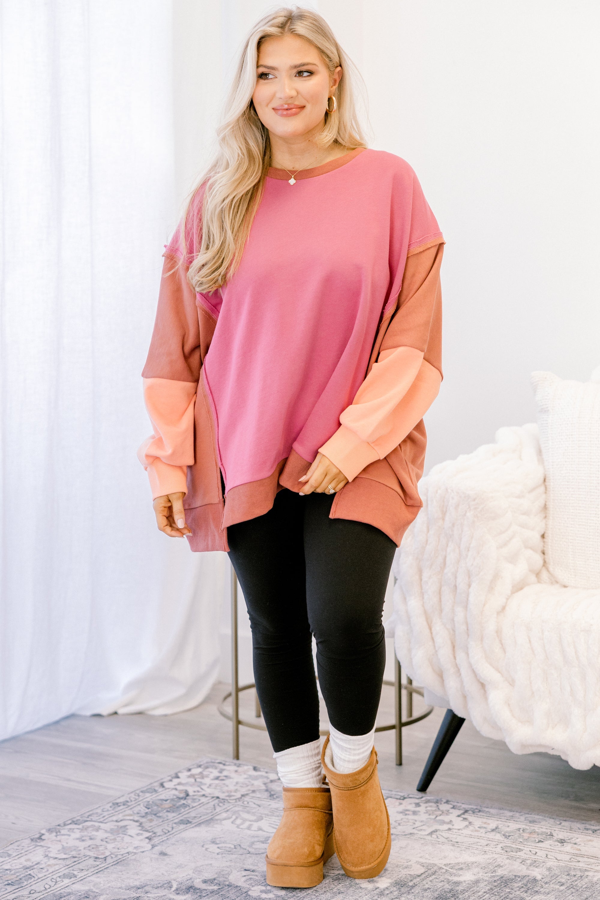 Rising To The Opportunity Pullover, Pink-Brown