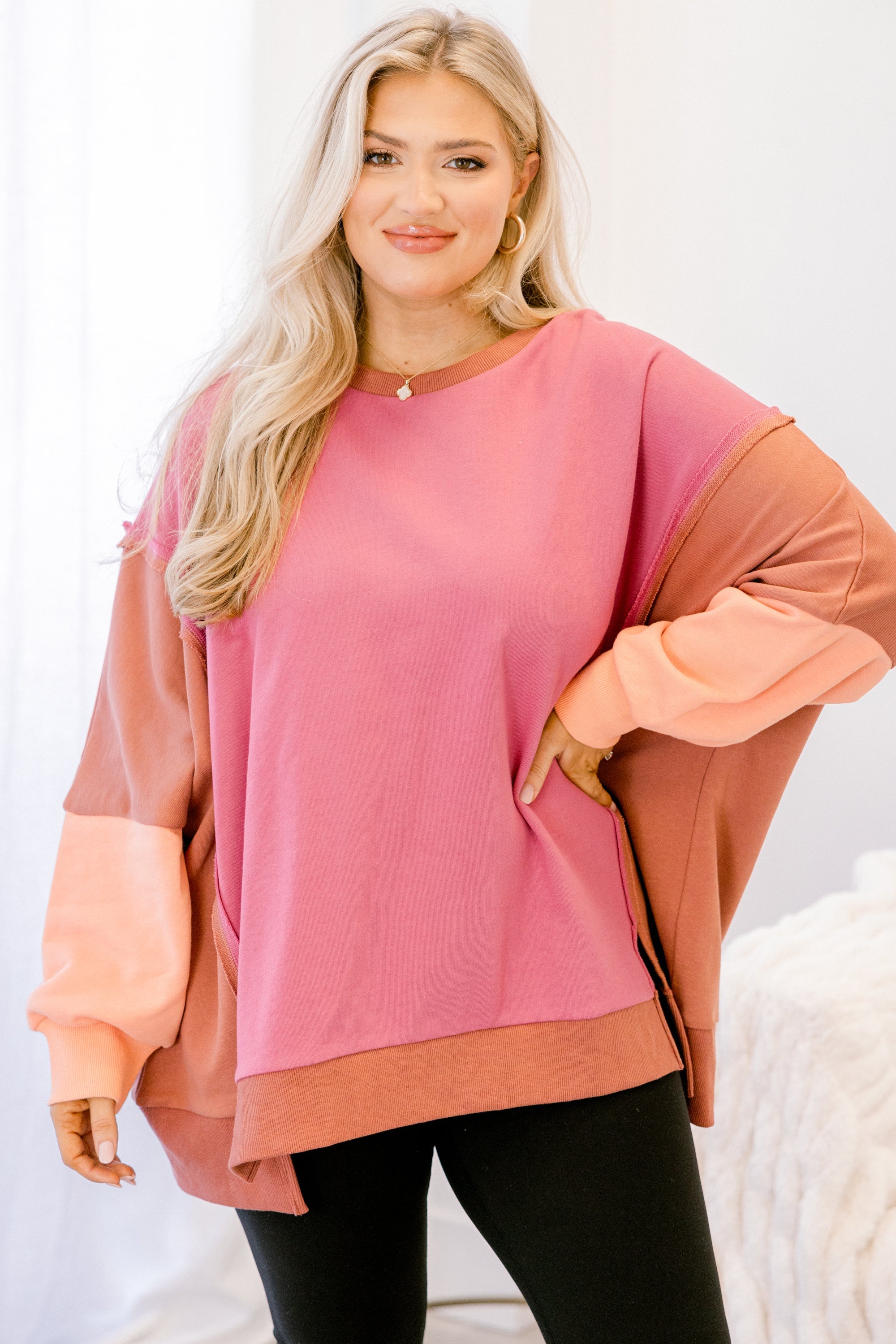 Rising To The Opportunity Pullover, Pink-Brown
