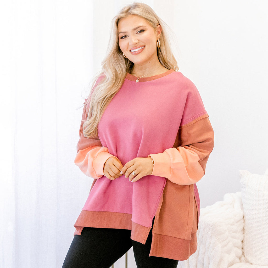 Rising To The Opportunity Pullover, Pink-Brown
