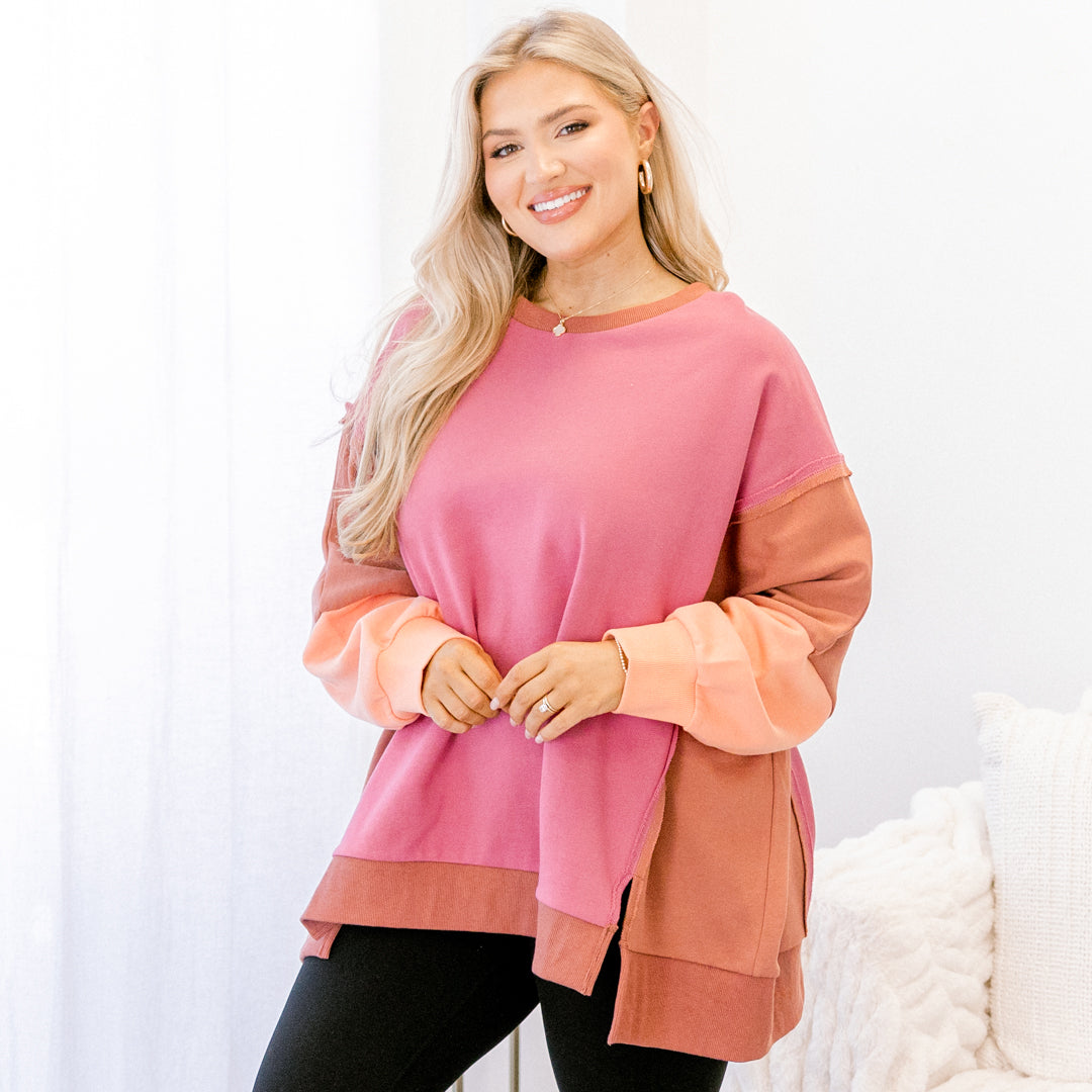 Rising To The Opportunity Pullover, Pink-Brown