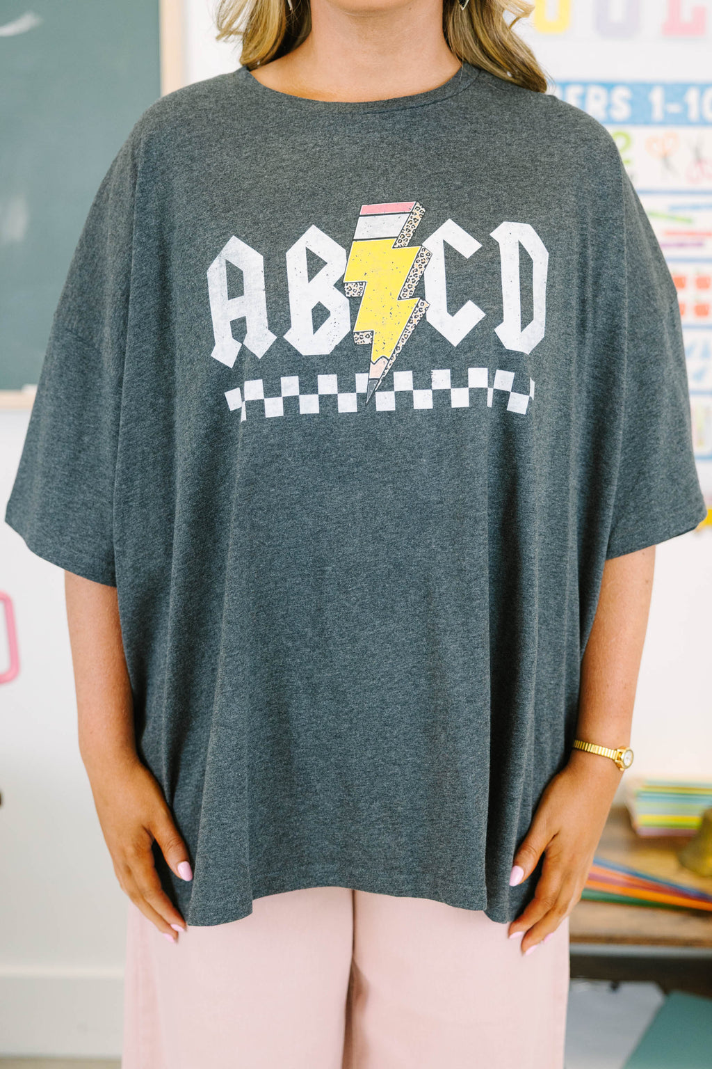 Rockin Teacher Boyfriend Tee, Charcoal