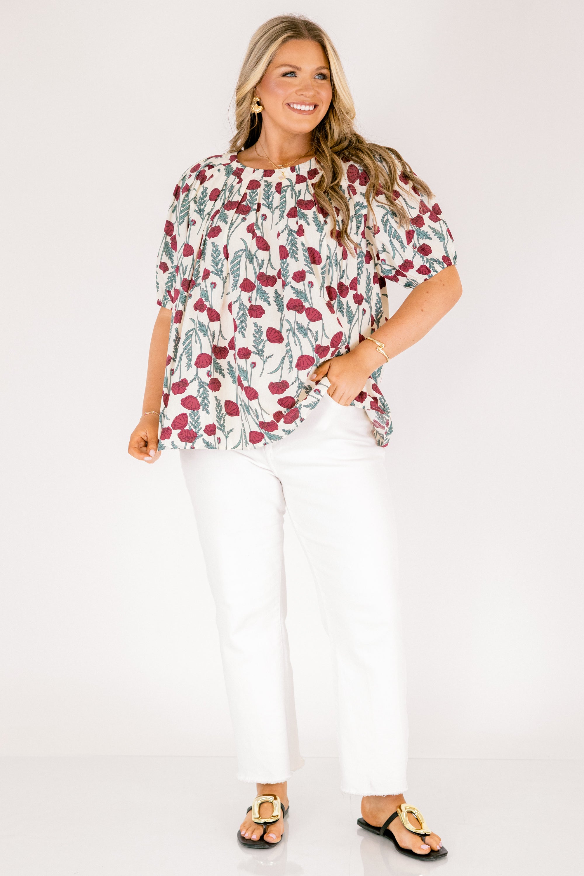 Rooftop Romance Top, Cream Floral