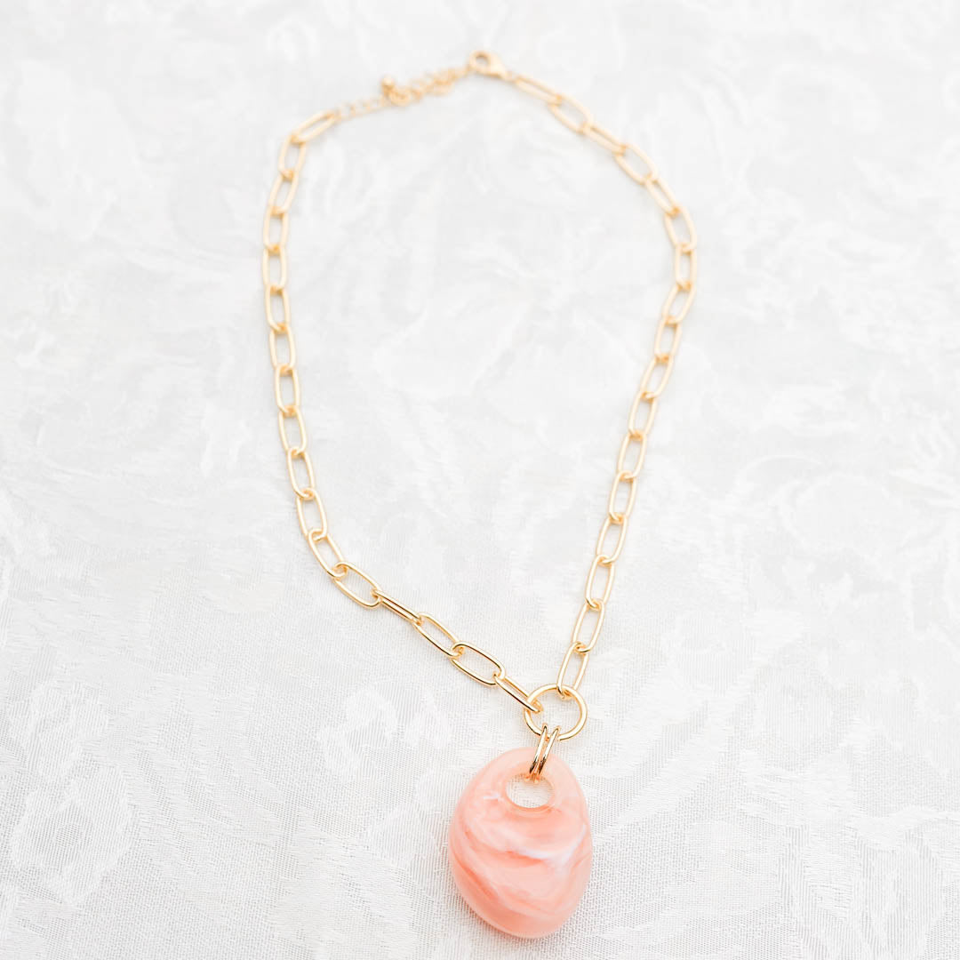 Rosé Glow Pendant Necklace, Gold-Pink