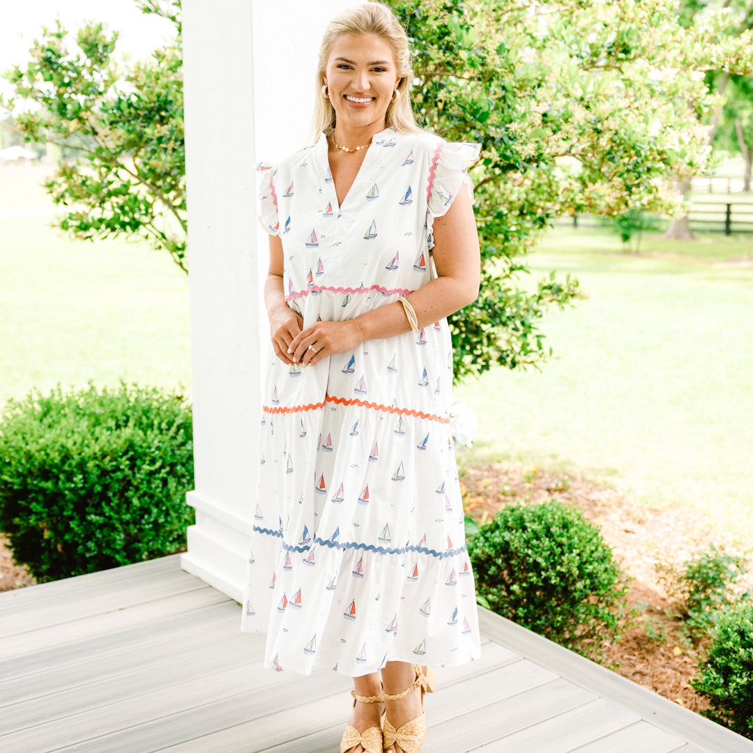 Sail Away With Me Dress, White