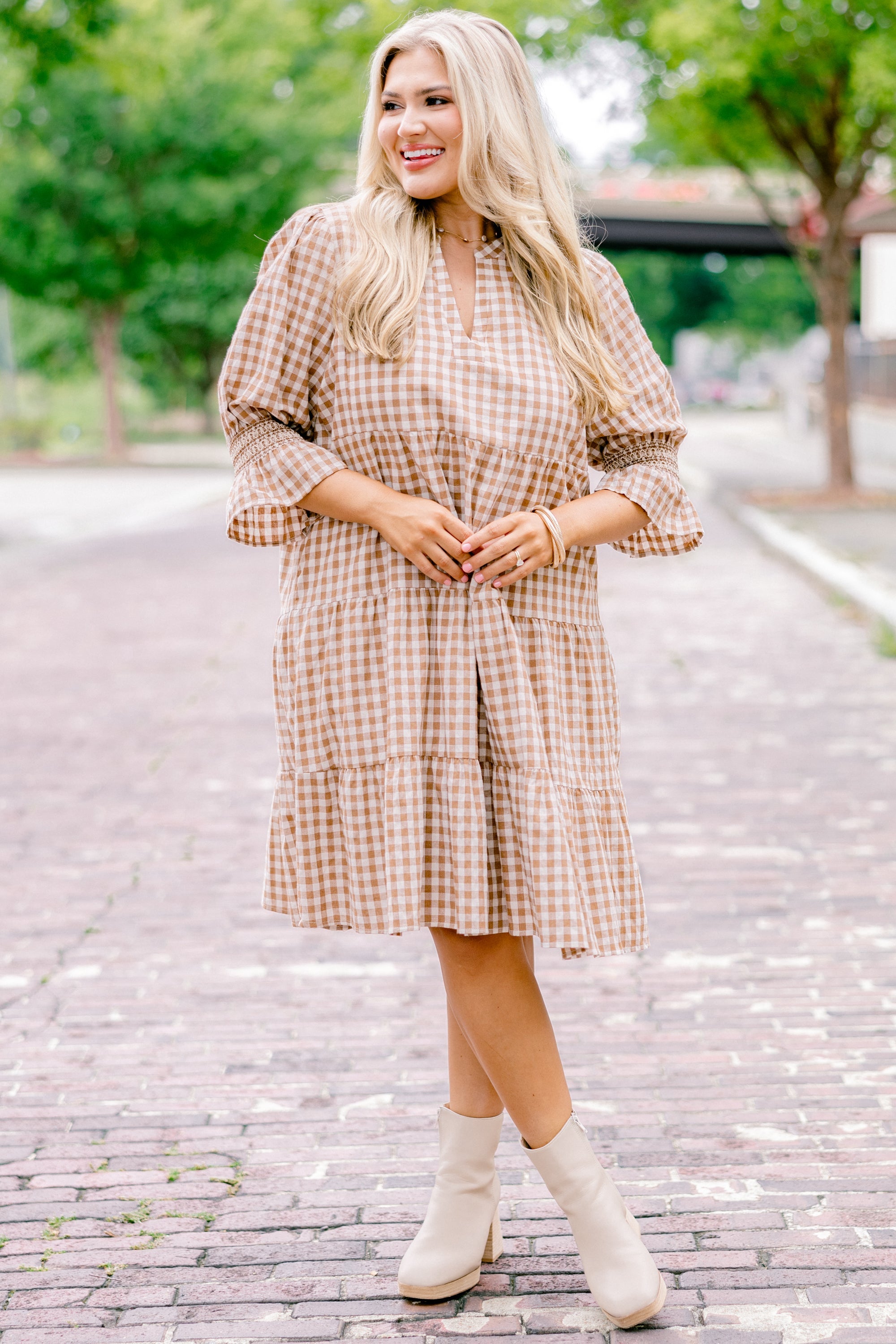 Sands Of Life Dress, Brown Gingham
