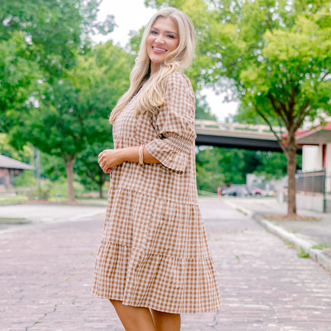 Sands Of Life Dress, Brown Gingham
