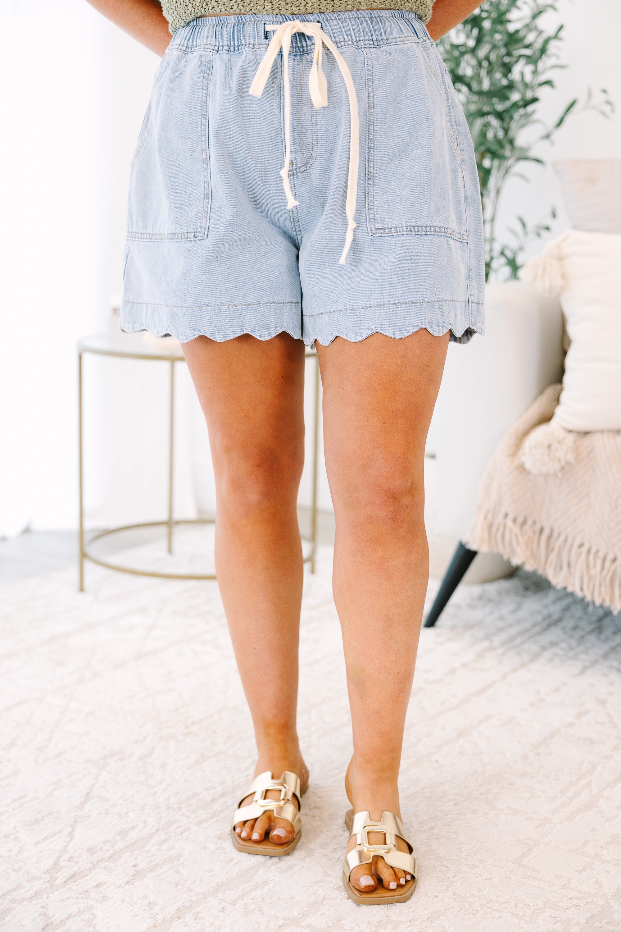 Scallop Tides Shorts, Denim