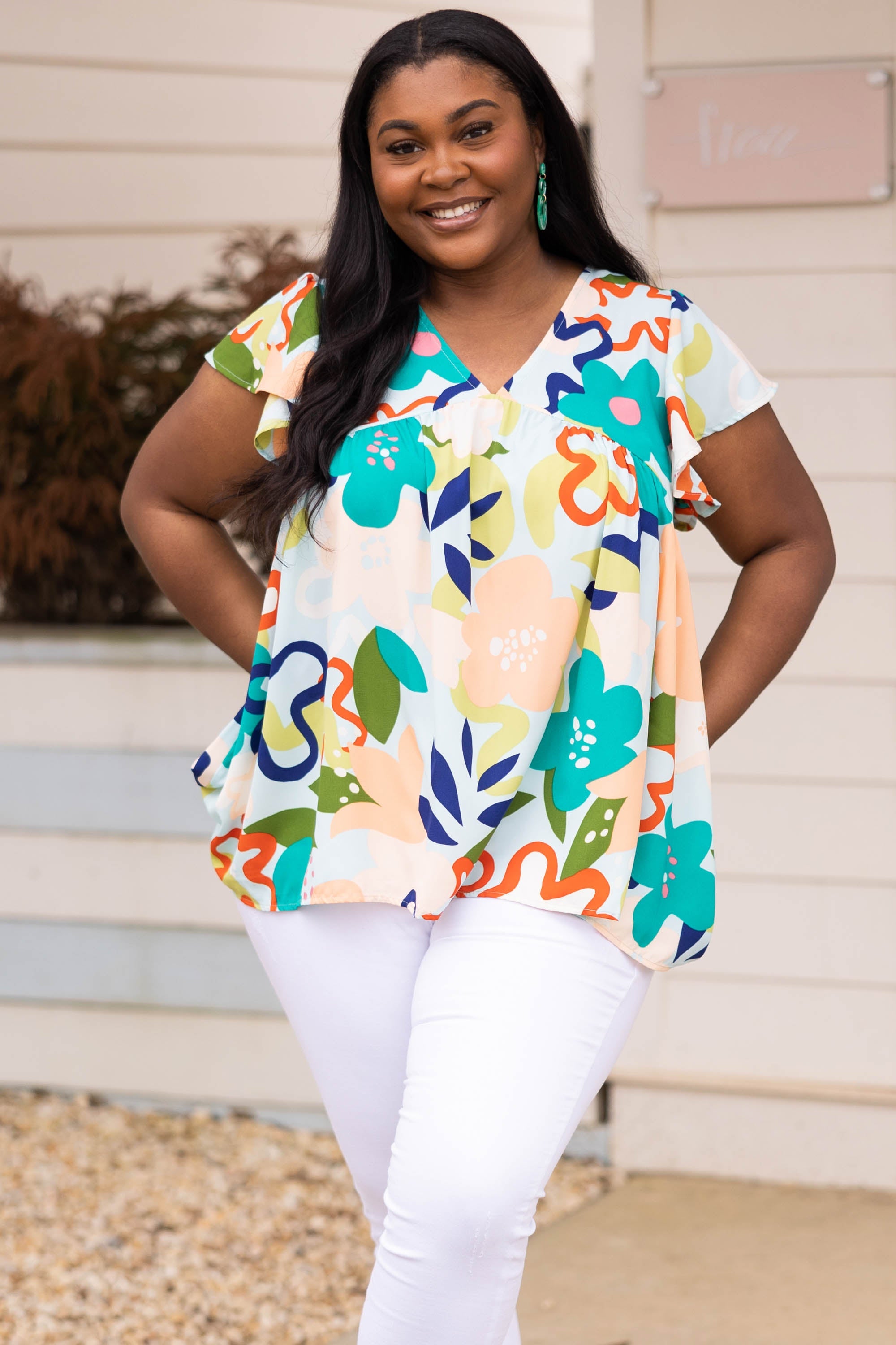 Sea Flowers Top, Mint Multi