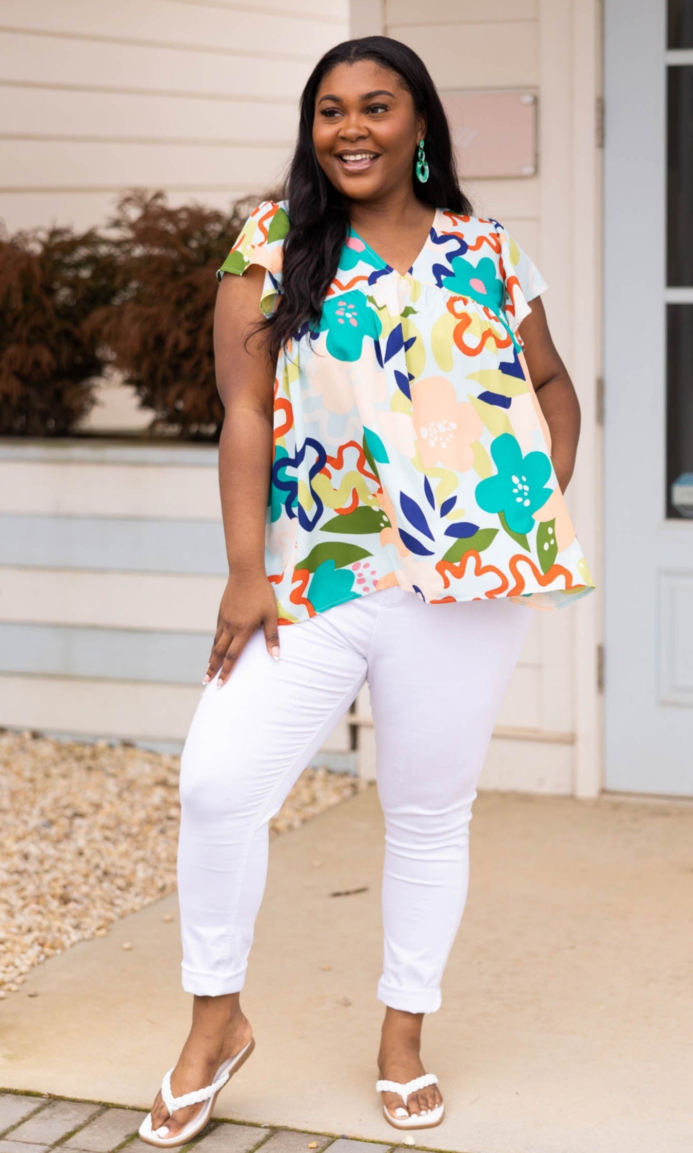 Sea Flowers Top, Mint Multi