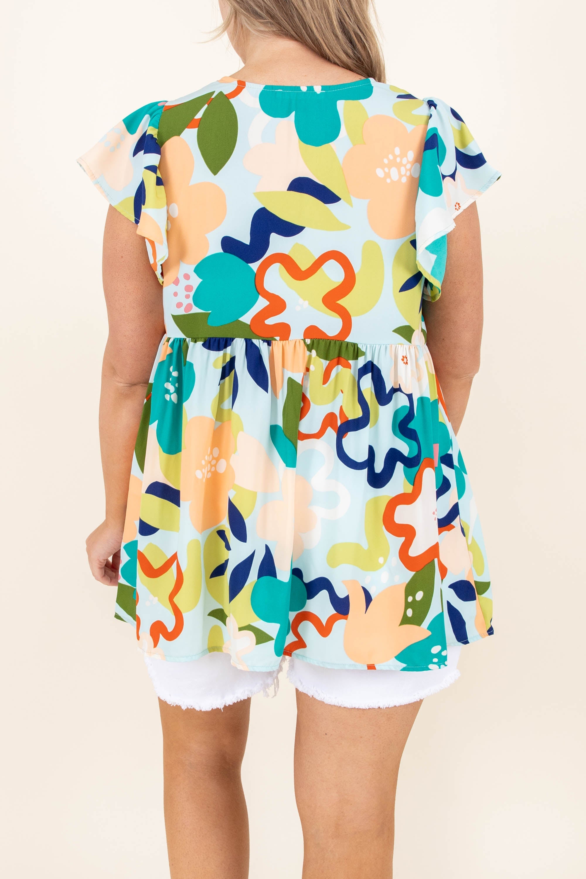 Sea Flowers Top, Mint Multi