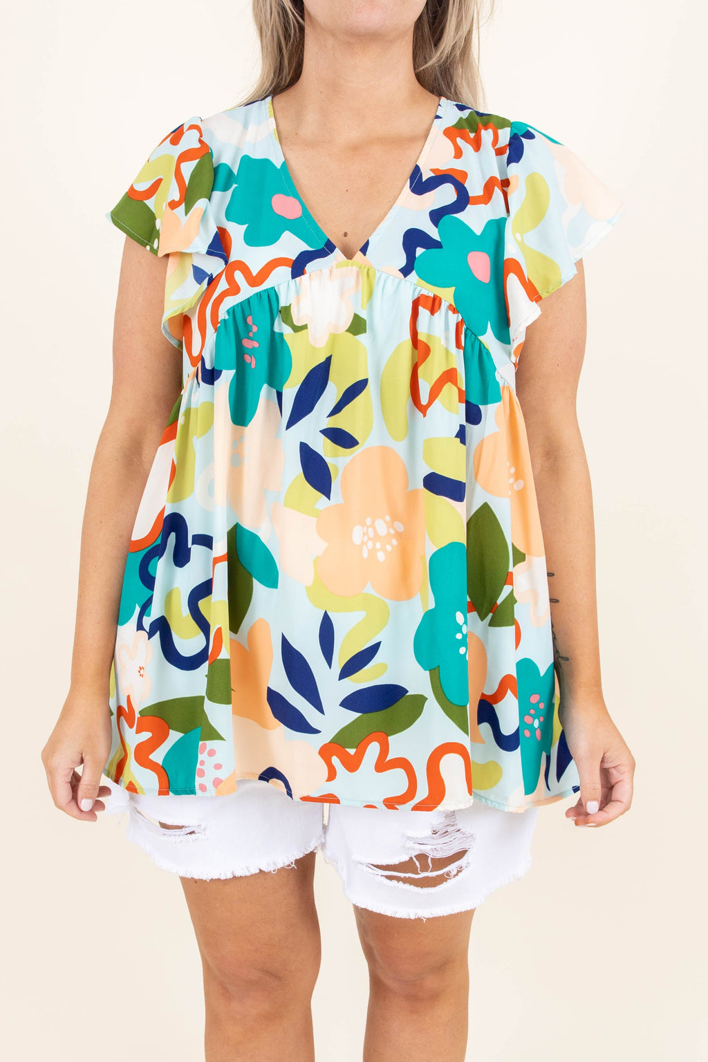 Sea Flowers Top, Mint Multi