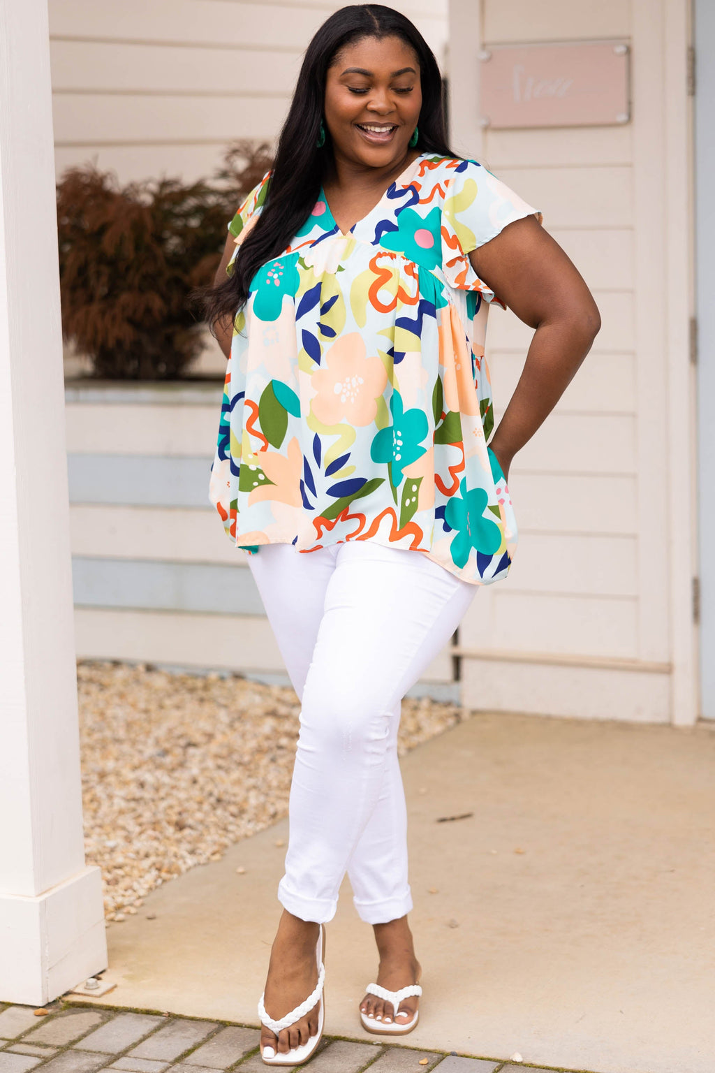 Sea Flowers Top, Mint Multi