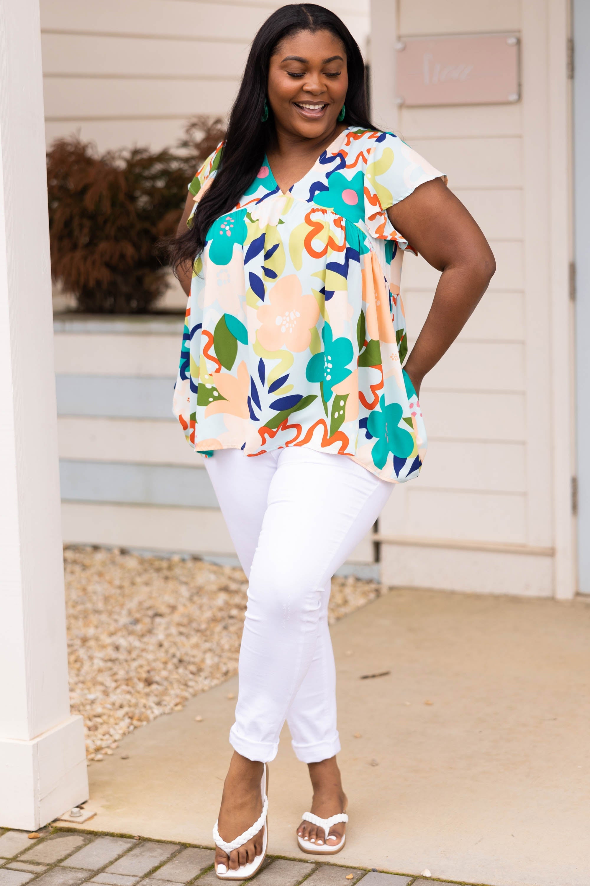 Sea Flowers Top, Mint Multi
