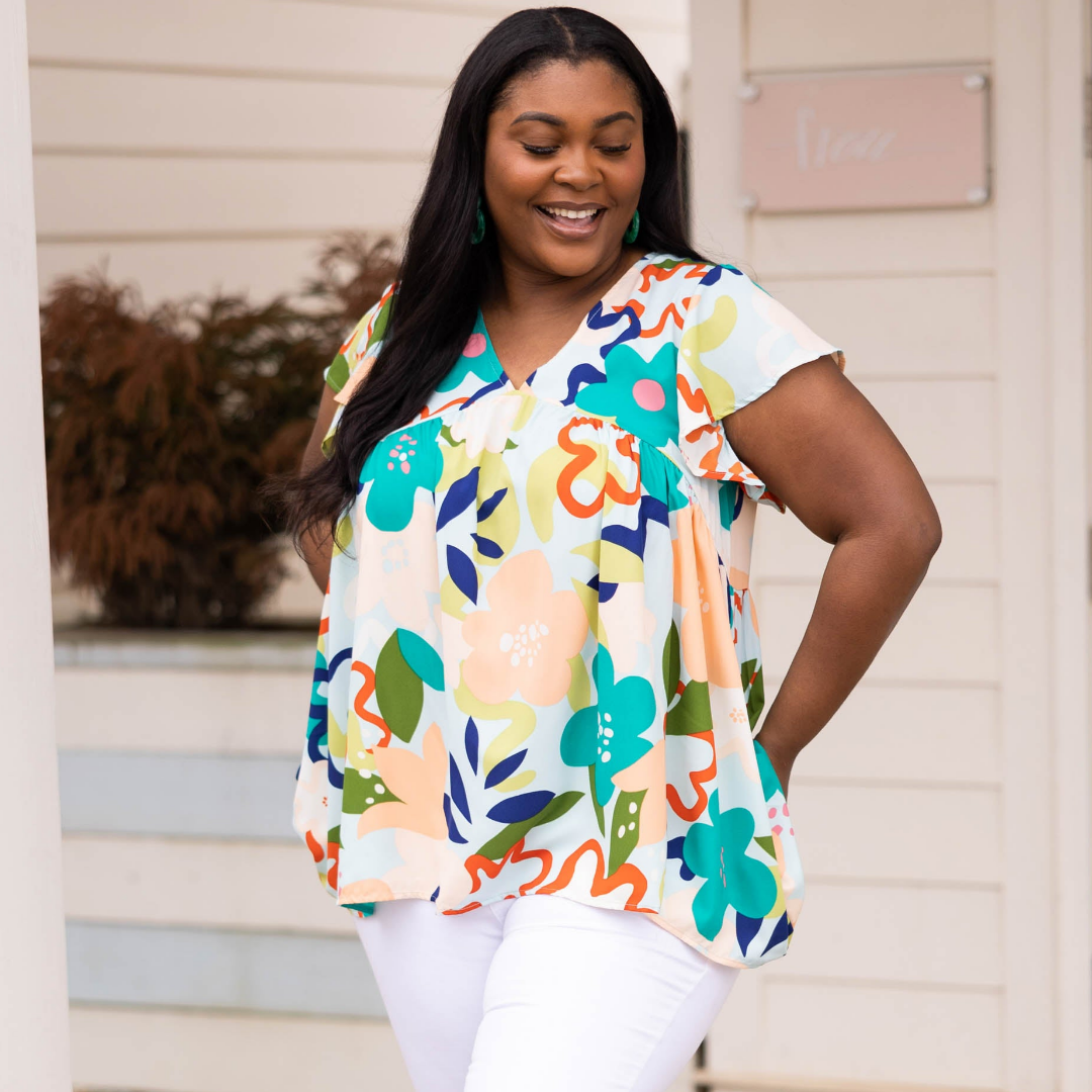 Sea Flowers Top, Mint Multi
