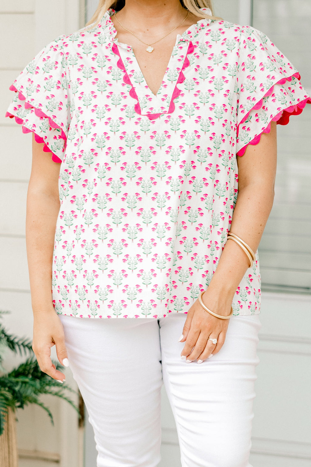 Setting The Scene Top, Ivory-Pink