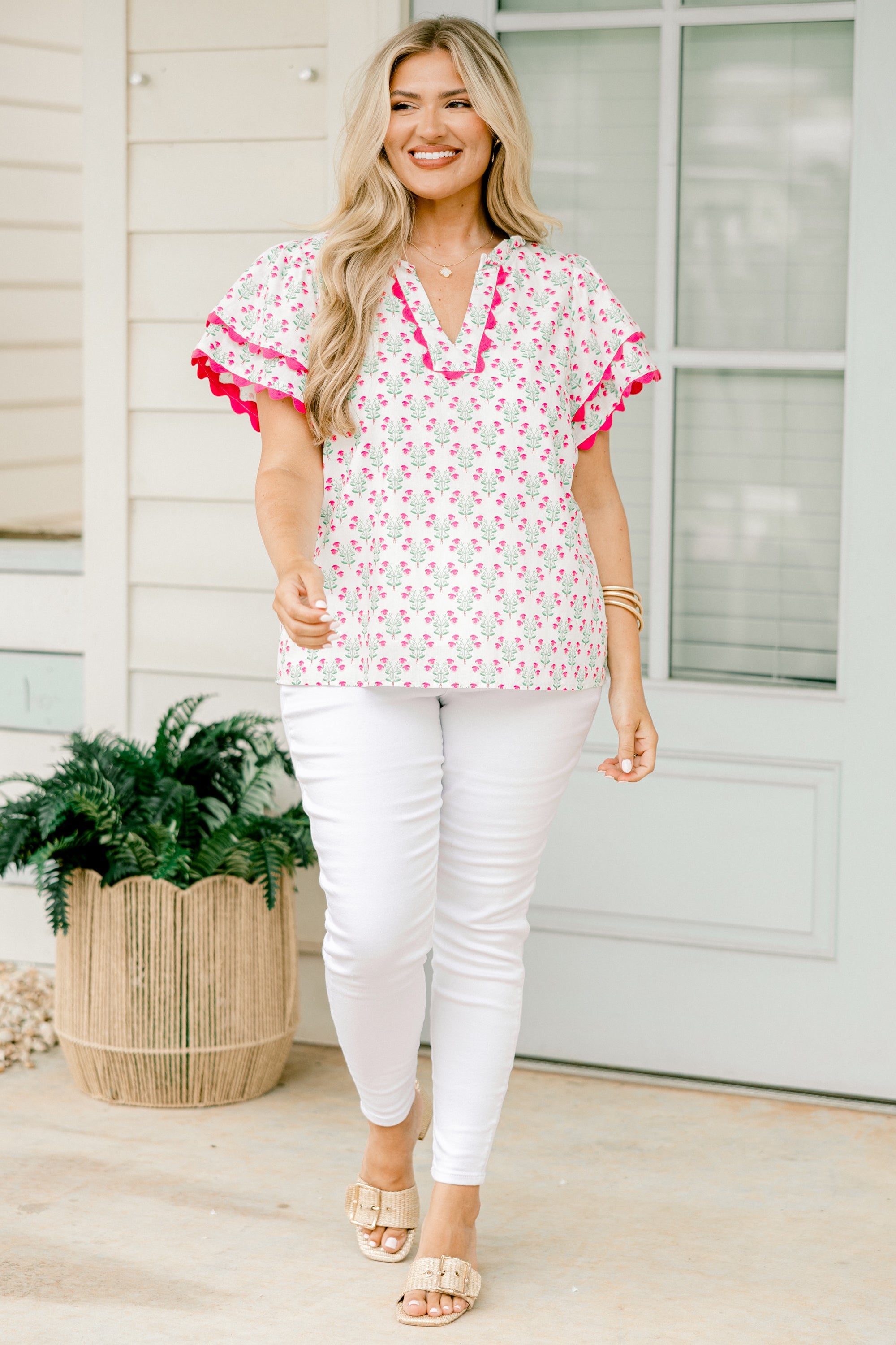 Setting The Scene Top, Ivory-Pink