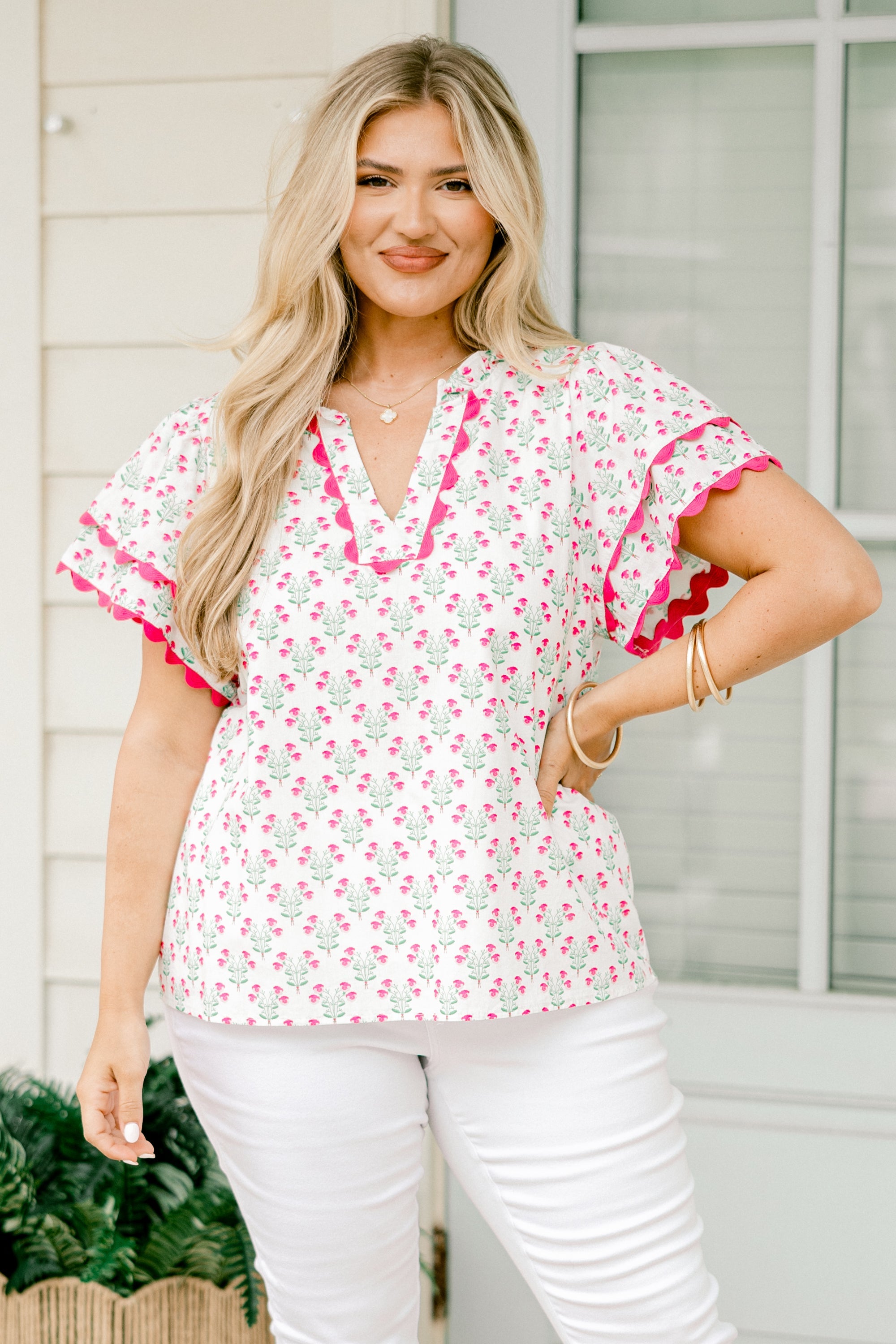 Setting The Scene Top, Ivory-Pink