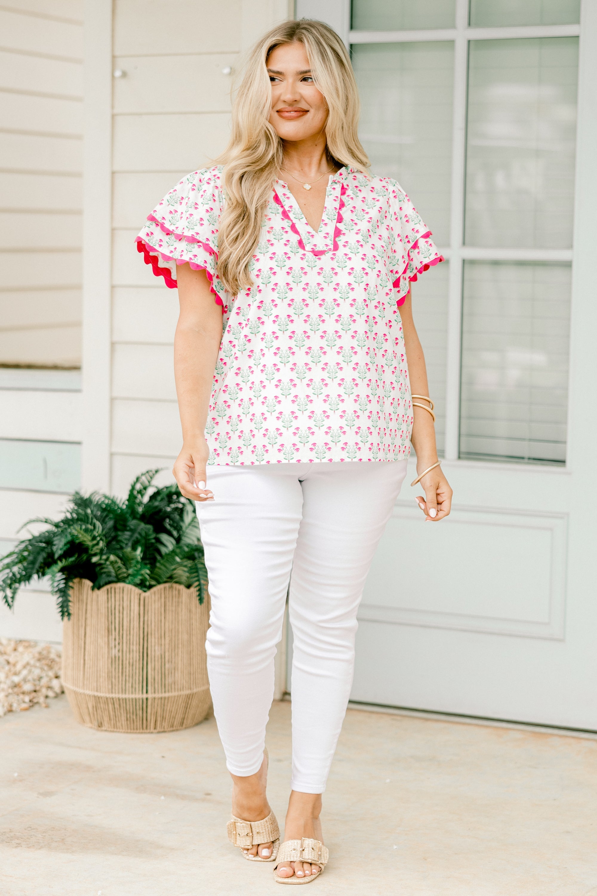 Setting The Scene Top, Ivory-Pink