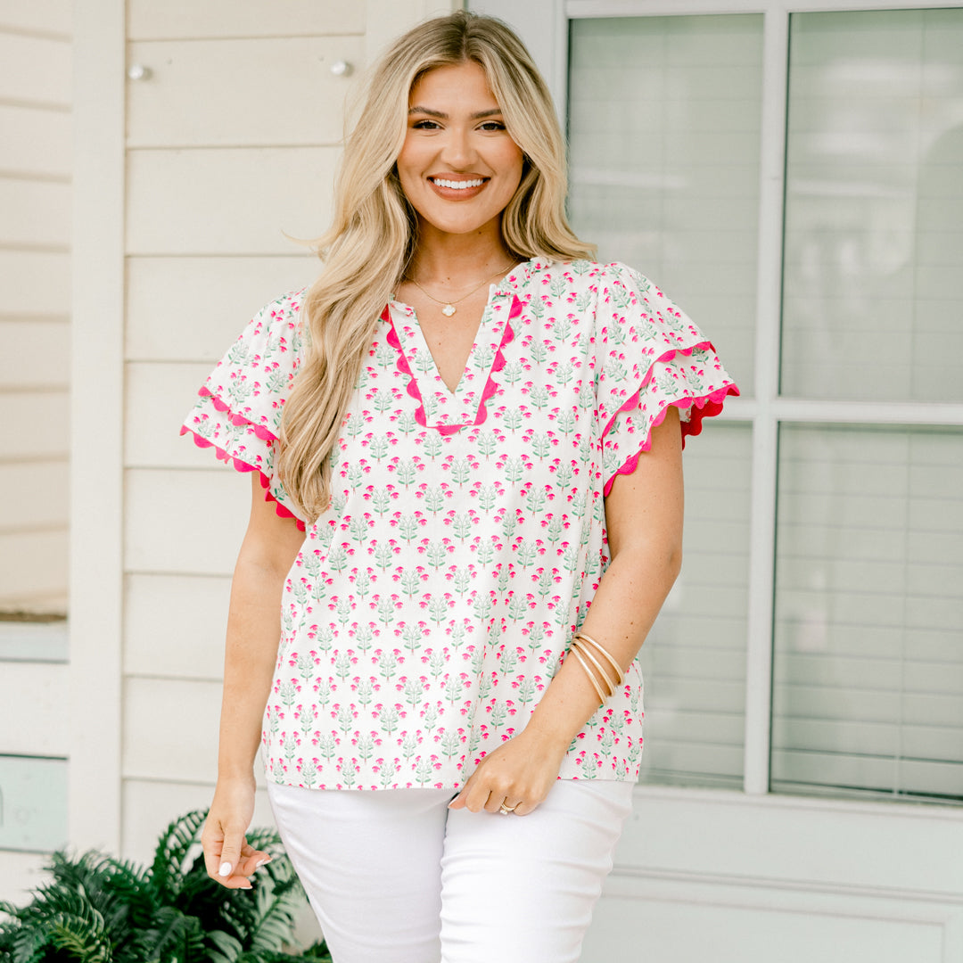 Setting The Scene Top, Ivory-Pink