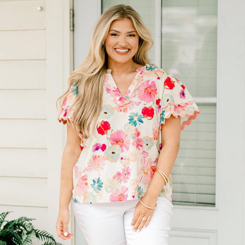 Setting The Scene Top, Ivory Multi