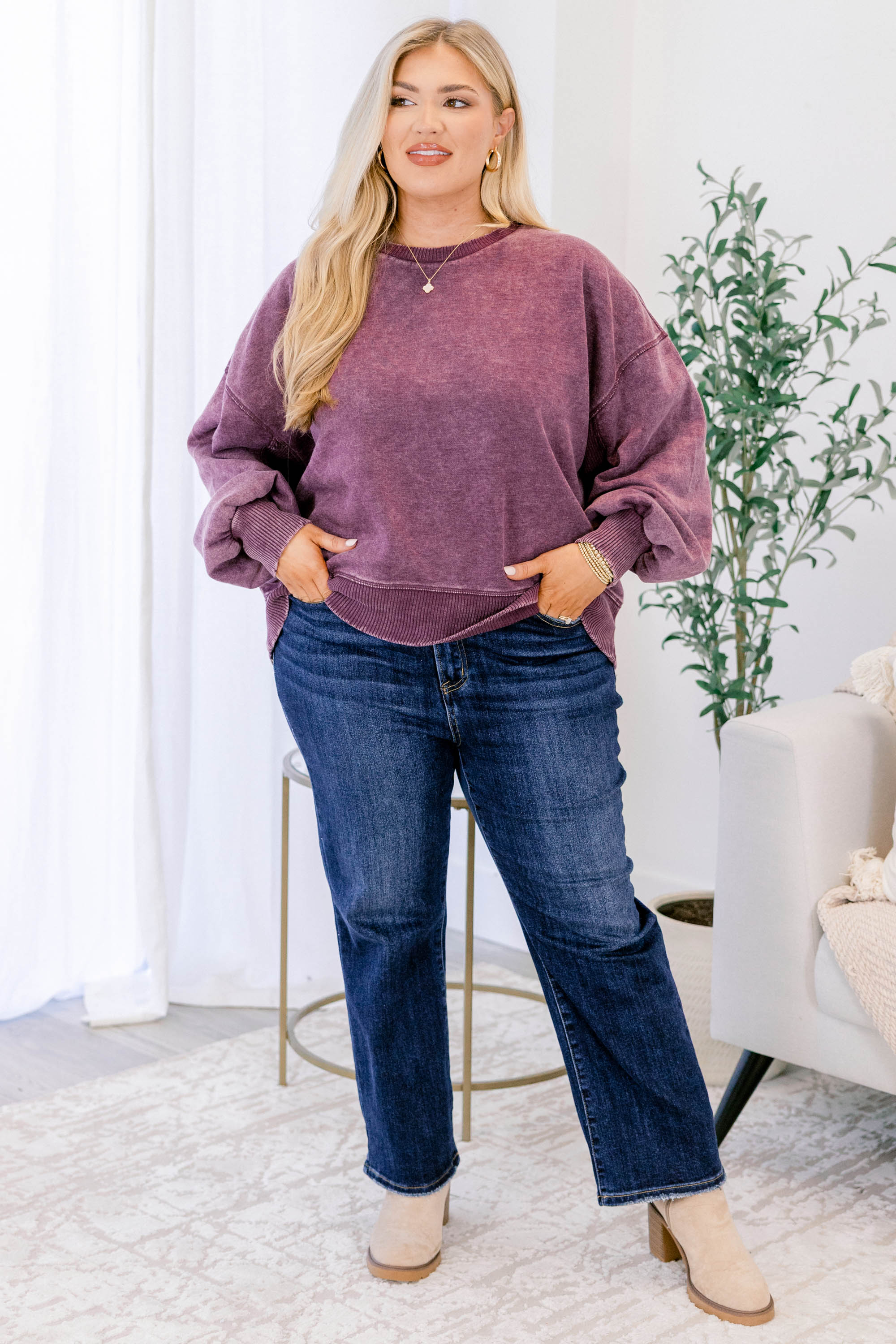 She Got Away Pullover, Eggplant