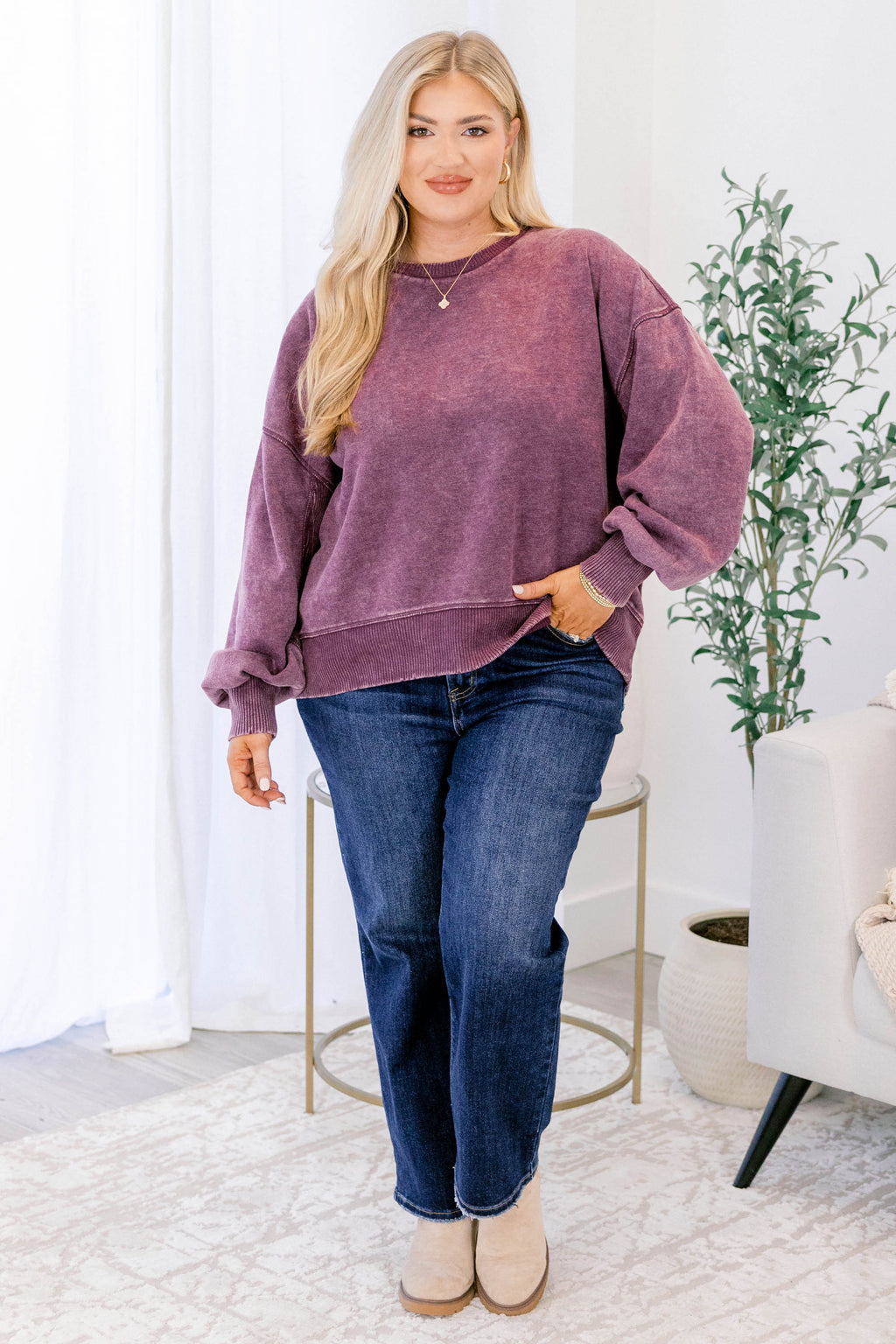 She Got Away Pullover, Eggplant