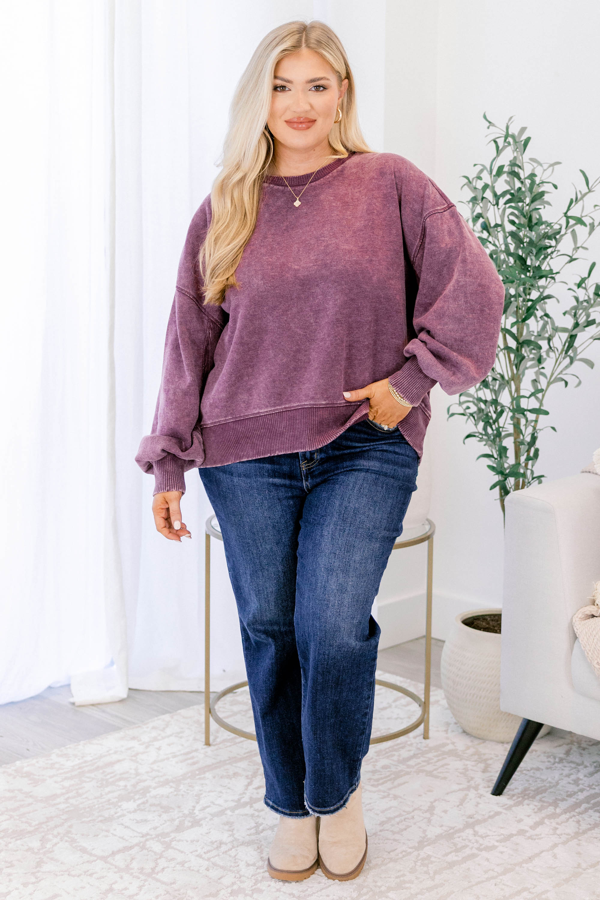 She Got Away Pullover, Eggplant