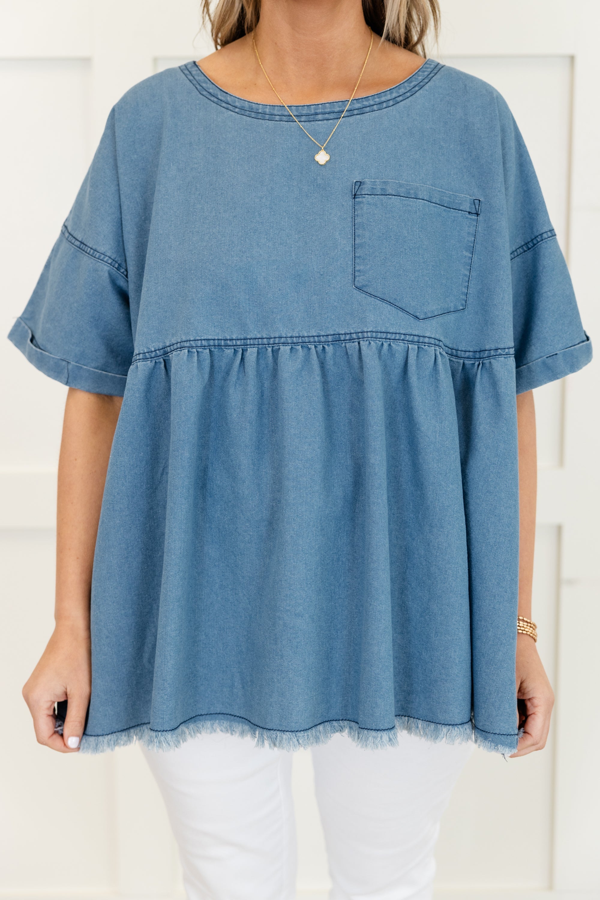 She's Cute Top, Light Wash