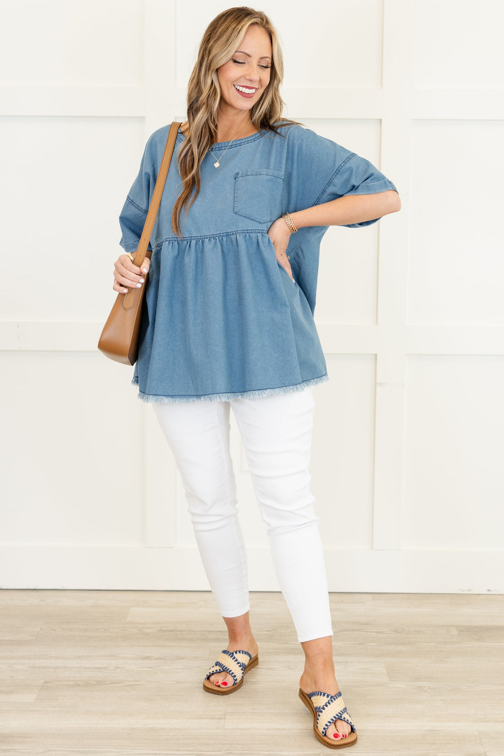 She's Cute Top, Light Wash
