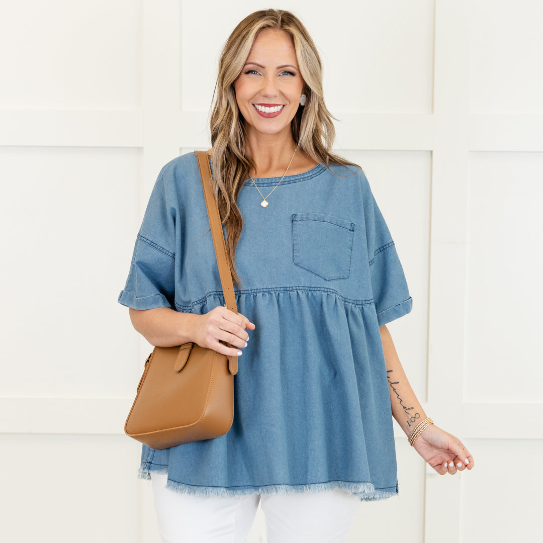 She's Cute Top, Light Wash