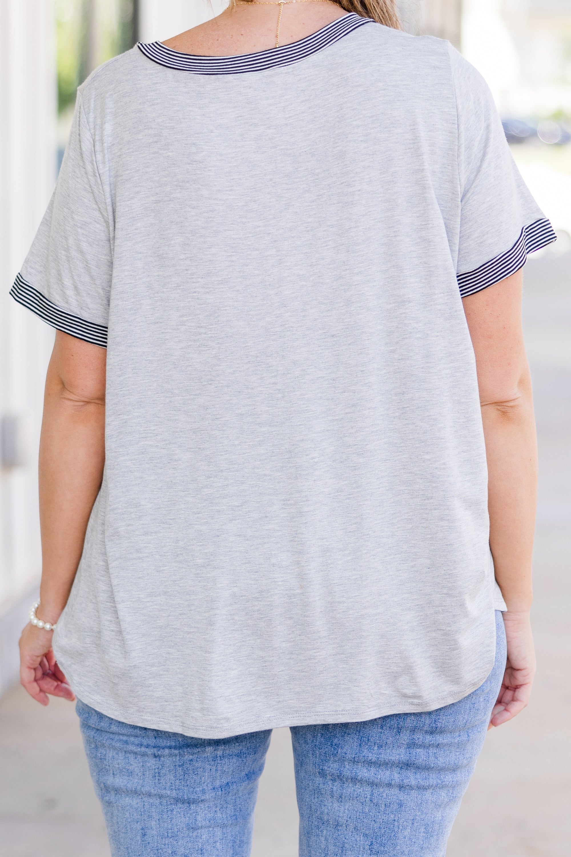Shoreline Chic Stripe Top, Heather Grey