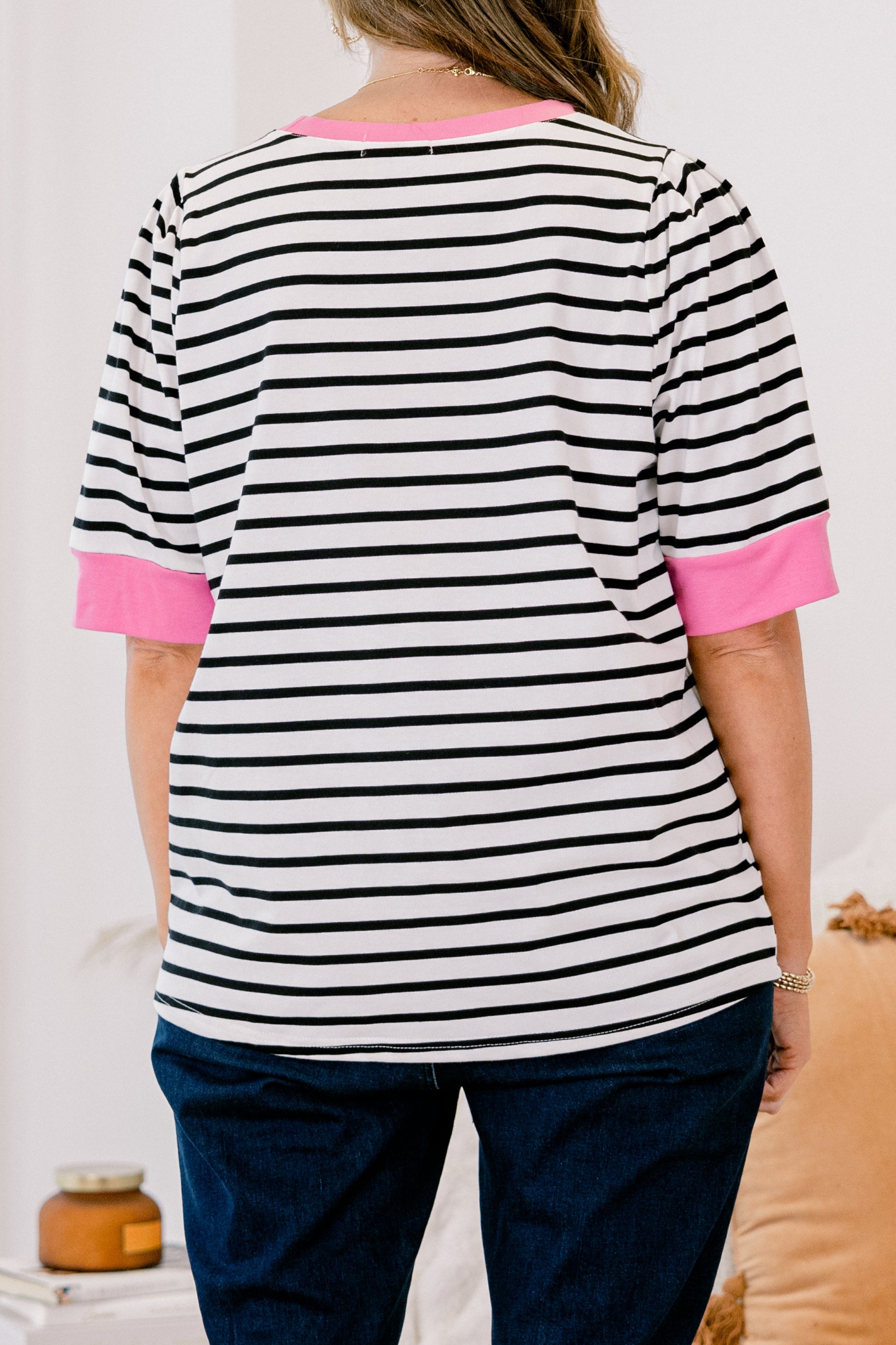 Signature Stripes Top, Black-Pink