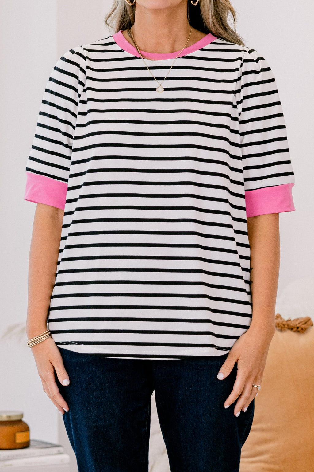 Signature Stripes Top, Black-Pink