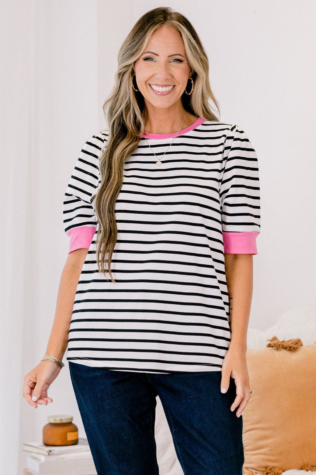 Signature Stripes Top, Black-Pink